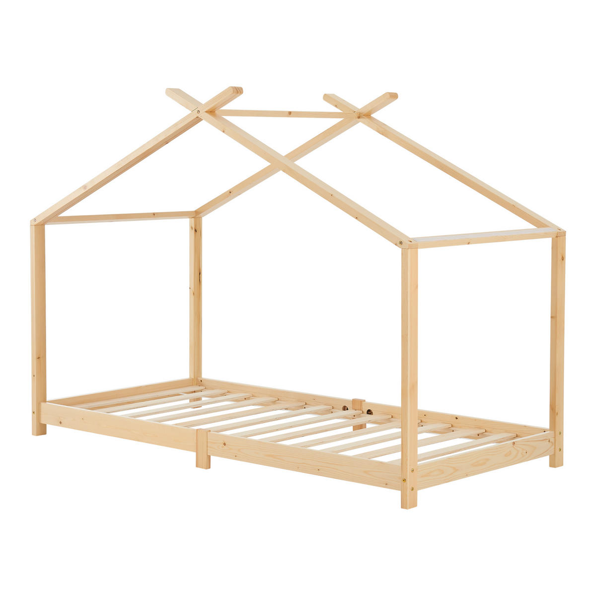 HAUSBETT Brome - Naturfarben, Holz/Textil (90/200cm) - [en.casa]