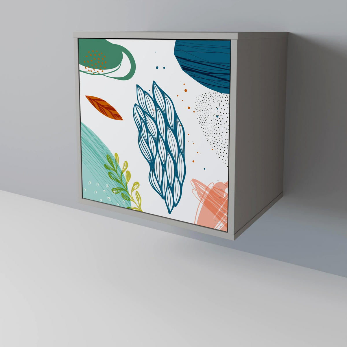 SIDEBOARD BOTANICAL HURRICANE, Grau, 57,5x42x70,5 cm, Schwarze Metall-Sternfüße - Multicolor/Schwarz, Holzwerkstoff/Metall (57.5/70.5/42cm) - SpaceRebels