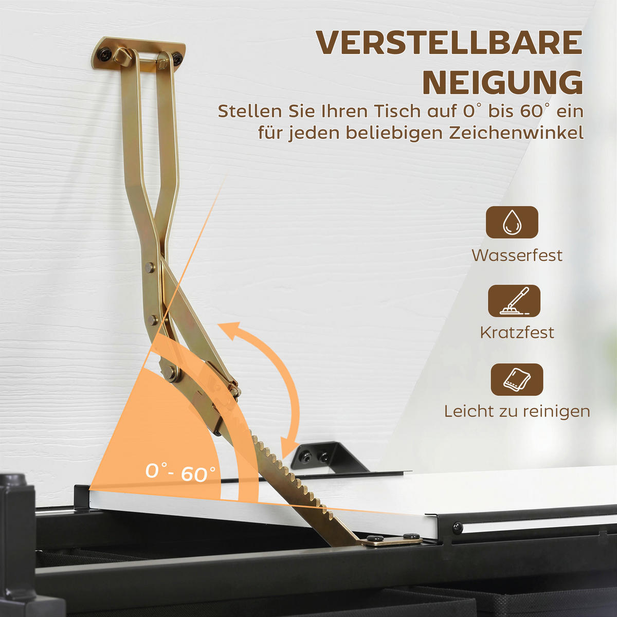 ZEICHENTISCH mit Hocker aus MDF Metall Weiß - Schwarz/Weiß, Leder/Holzwerkstoff (120/60/92cm) - HOMCOM