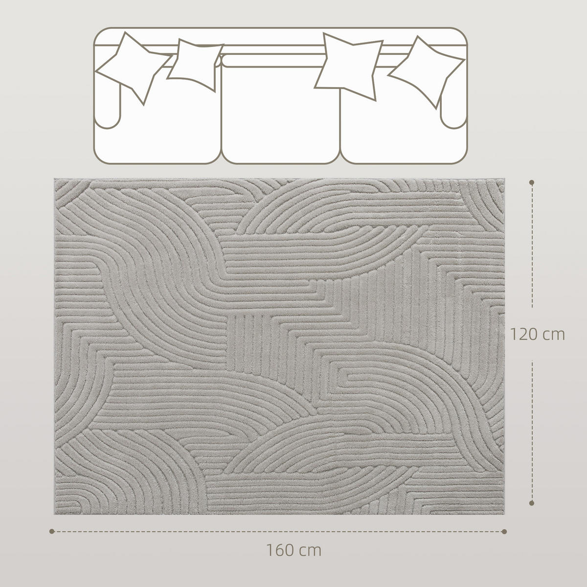 TEPPICH DE-14381 Hoch-Tief-Geometrisch, weich Grau - Grau, Textil (120/160cm) - ComfortXL