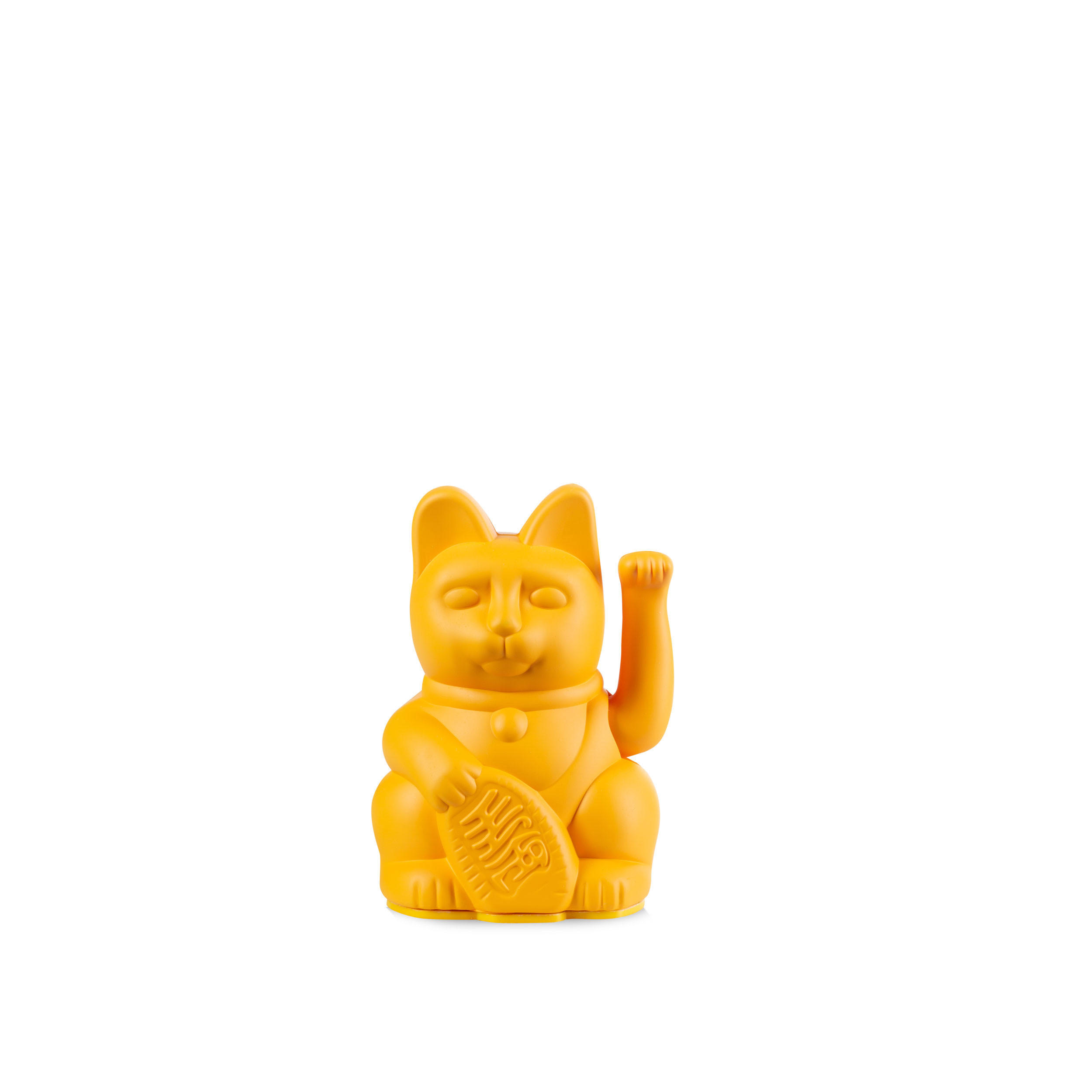 WINKEKATZE Lucky Cat Mini Maneki Neko, Kunststoff, Dunkelgelb, 9.8 cm - Gelb, Kunststoff (6.7/9.8/5.2cm) - Donkey Products