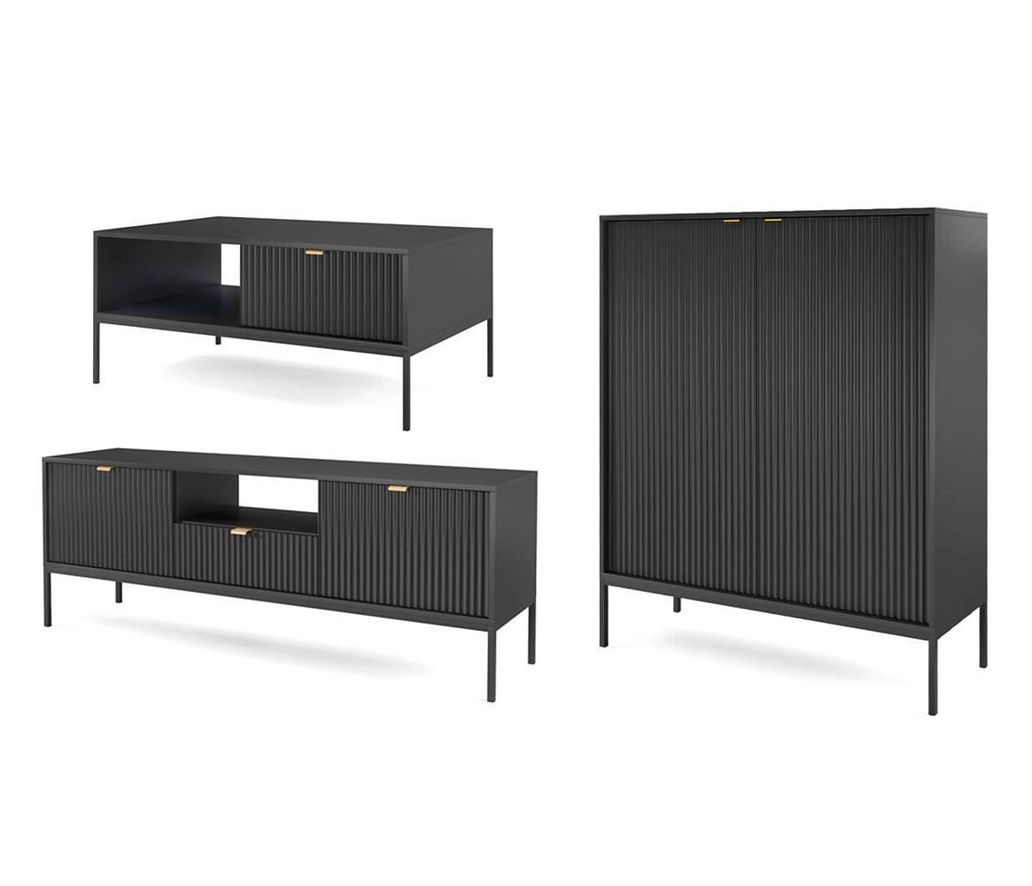 Feldmann-Wohnen Wohnzimmer-Set Schwarz 258x125x68 cm