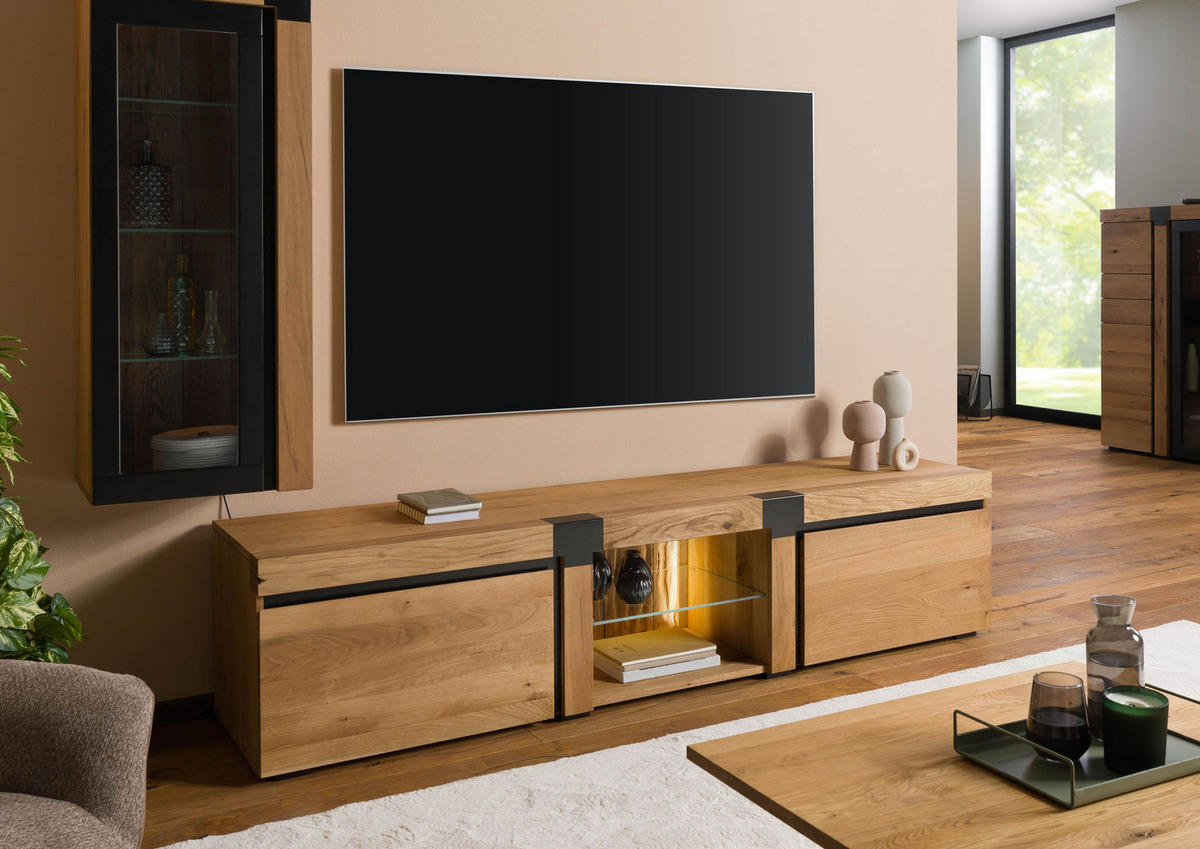 TV-BOARD Wildeiche 220x48x50 natur geölt ROTTERDAM #122 - Naturfarben, Holz (220/50/48cm) - Massivmoebel24