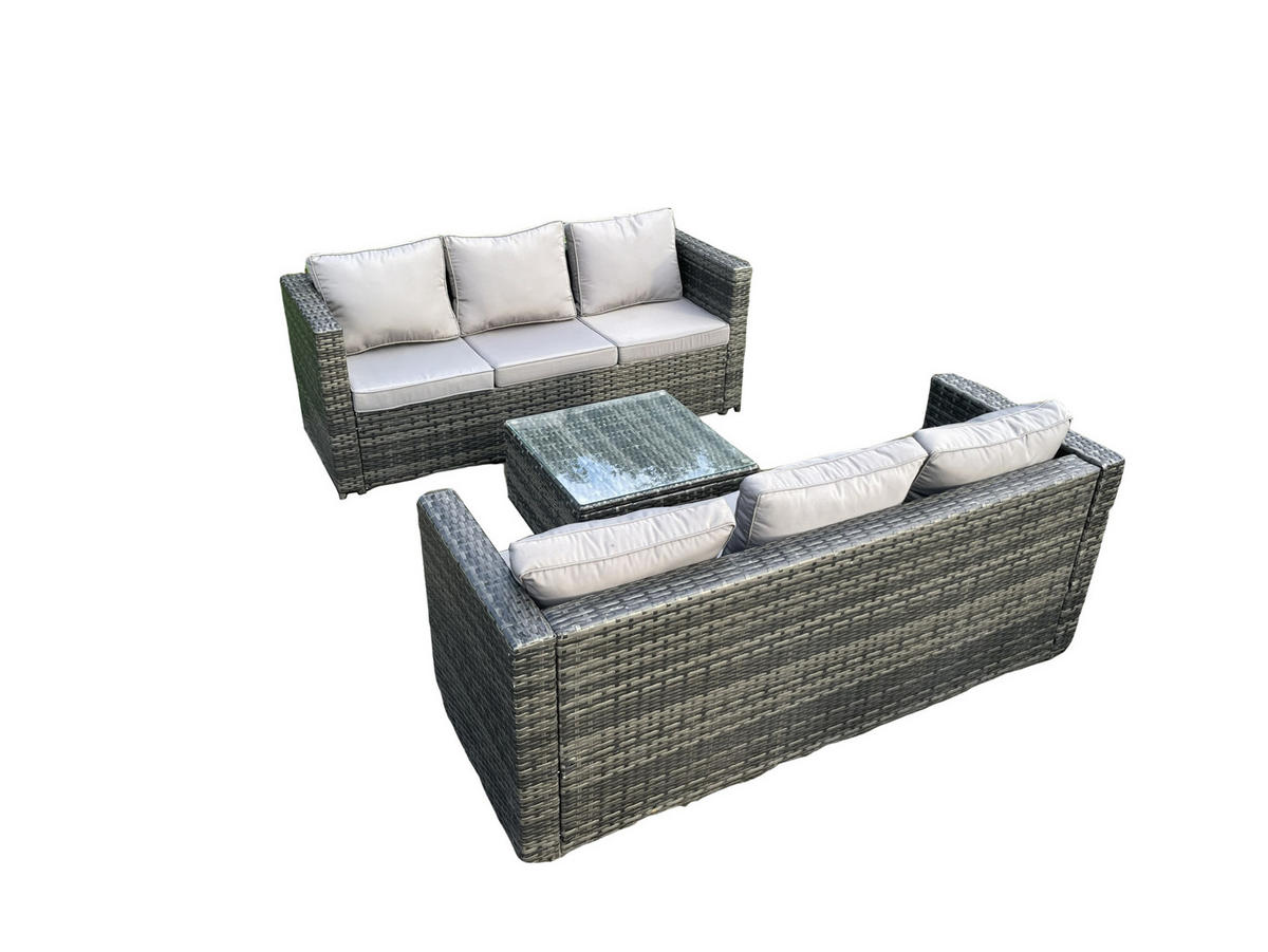 GARTENSET mit Couchtisch Polyrattan 6-Sitzer - Dunkelgrau, Metall - Fimous