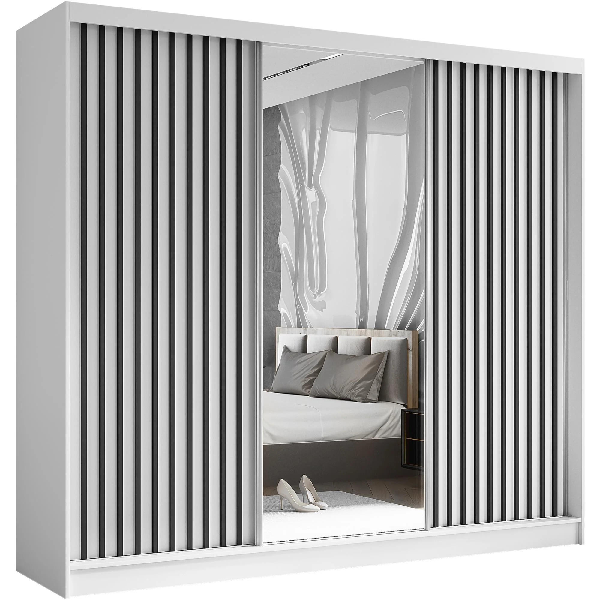 Beautysofa SKŘÍŇ s posuvnými dveřmi Helix 240/216/61 bílá + černá se zásuvkami