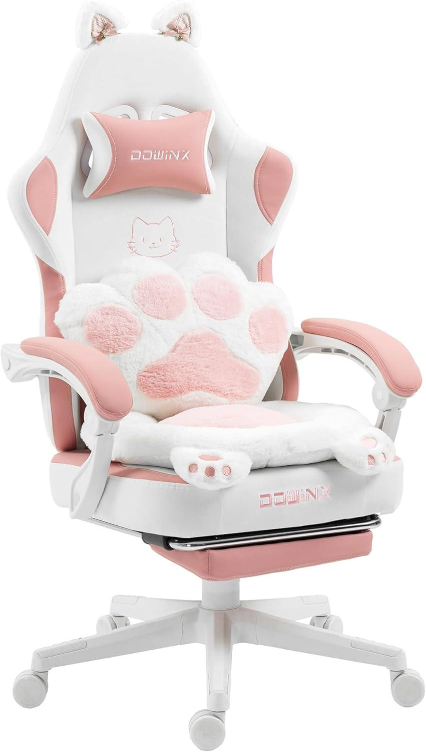 GAMING-STUHL Ergonomischer & Fußstütze Bürostuhl & Lendenwirbelstütze - Rosa, Leder (52/126/49cm)