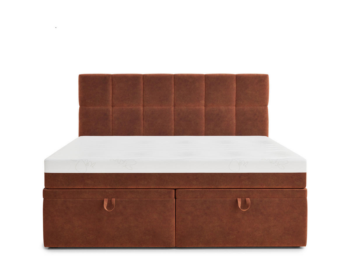 BOXBETT 140/200 cm Gotu M, in Kupferfarbe, Matratze, gepolstertes Kopfteil, Bettkasten, H3 = fest - Schwarz/Kupferfarben, Holz/Holzwerkstoff (140/200cm) - Maison de Reve