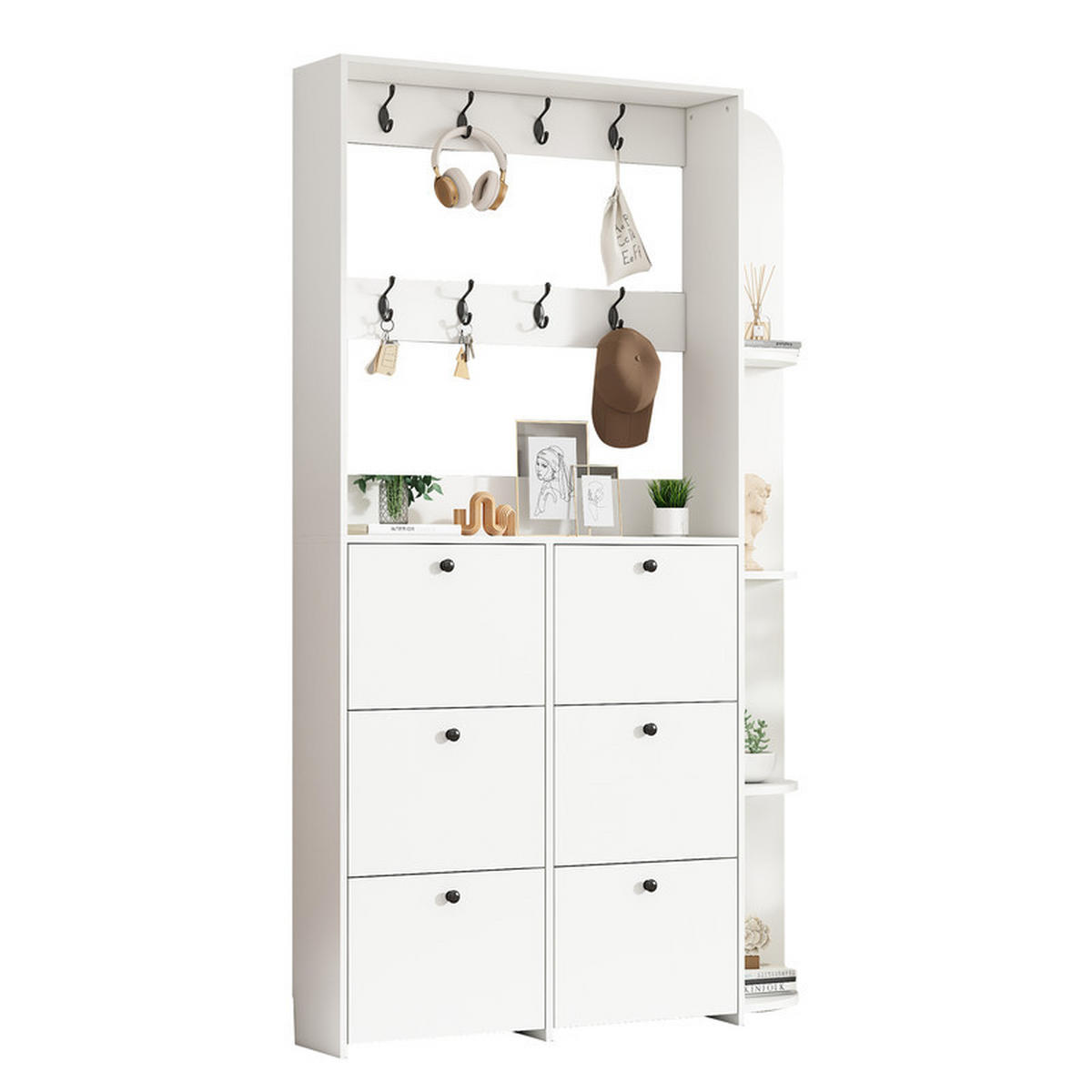 GARDEROBEN-SET mit Schuhschrank und 8 Haken 120x24x200 cm - Weiß, Holzwerkstoff (24/200/120cm) - Fuleadture