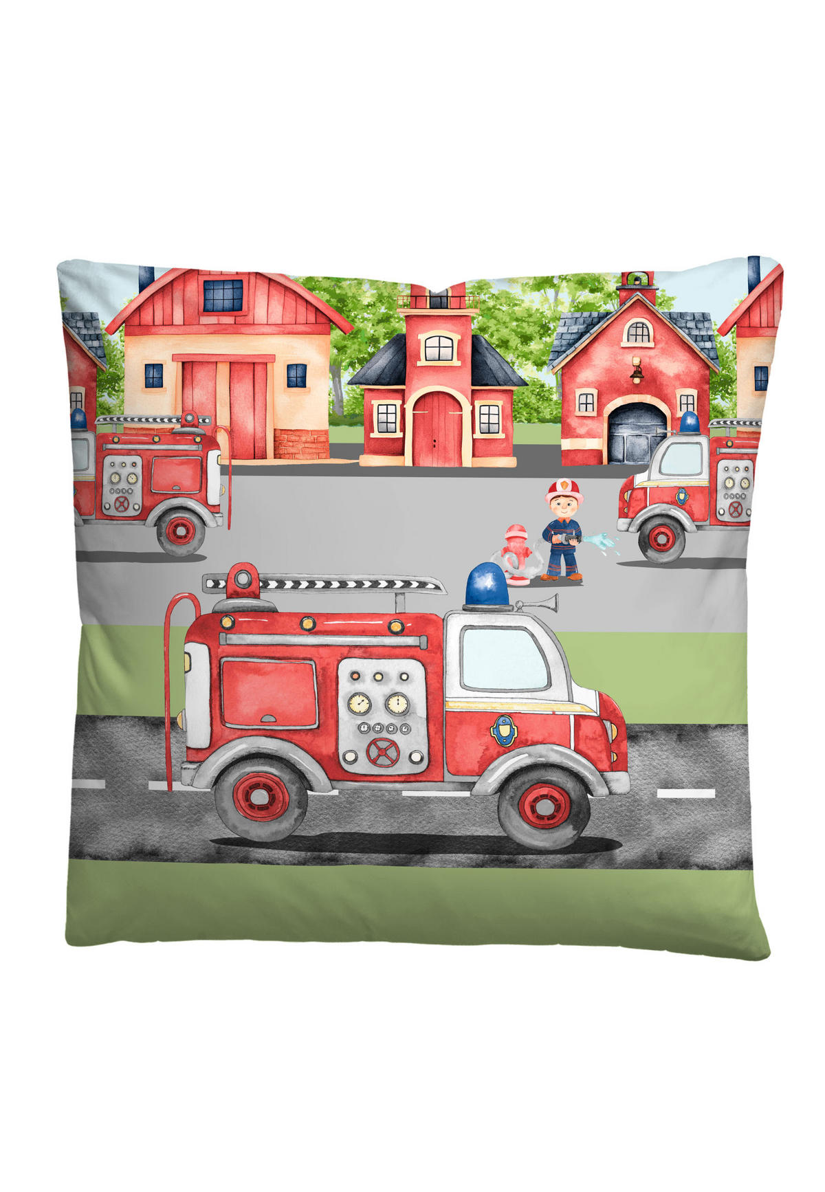 BETTWÄSCHE-GARNITUR Biber Feuerwehr pistaziengrün, 135x200 cm + 80x80 cm - Hellgrün, Textil (135/200cm) - biberna