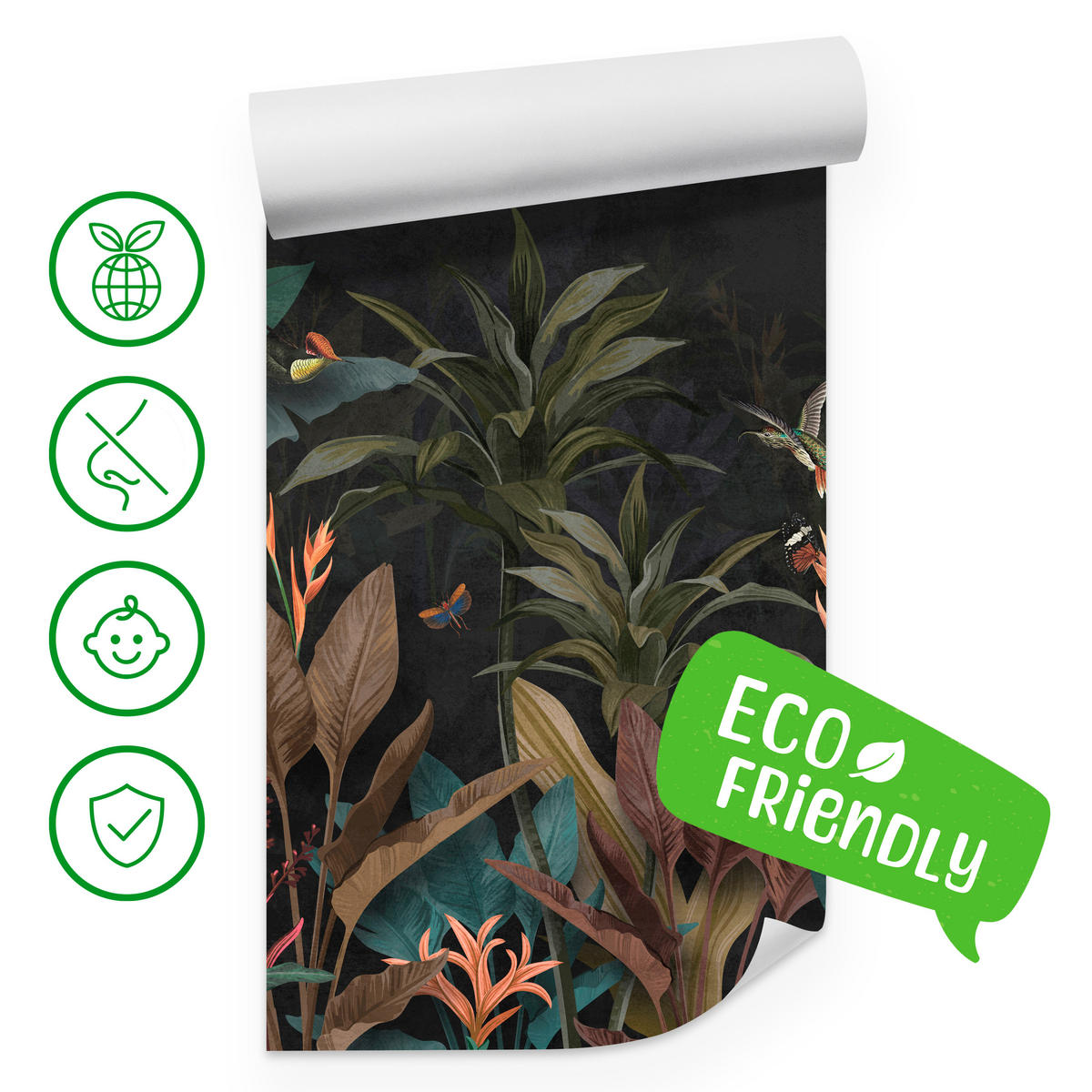 FOTOTAPETA Exotické Palmové Listy Tmavé Pozadie Hmyz Tropická 450 x 315 cm - oranžová/hnedá, papier (450/315cm) - Muralo