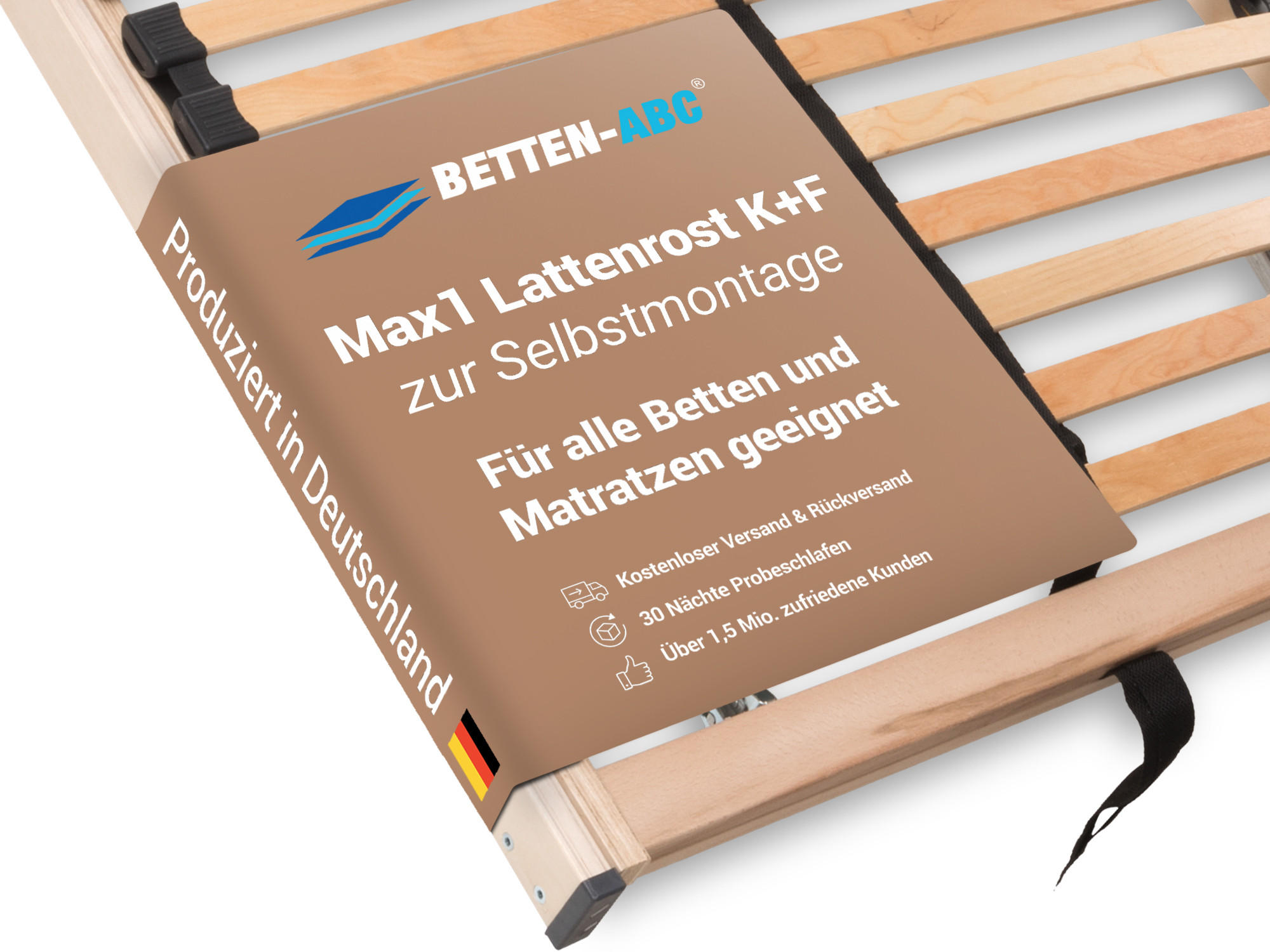 BETTEN-ABC Max1 K+F – Lattenrost zur Selbstmontage mit Kopf- und Fußteilverstellung, Holm durchgehend, Größe: 90 x 220 cm - Braun, Holz (90/220cm) - Betten-ABC