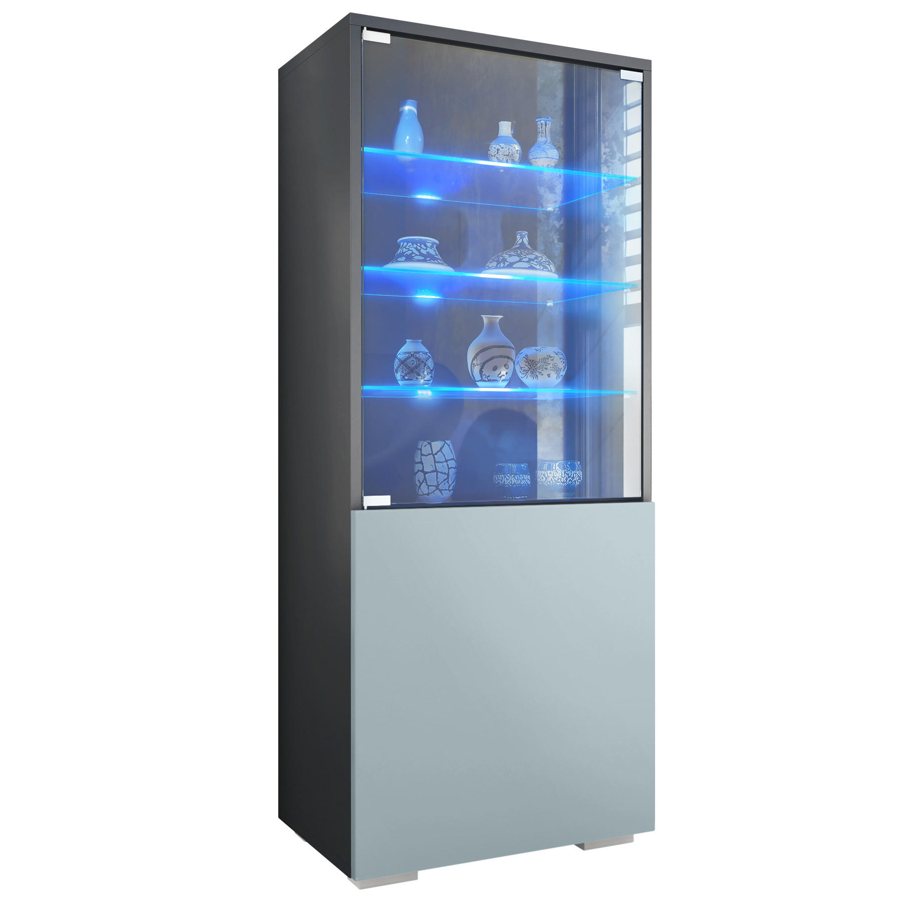 VITRINE Granada Denim matt - Pastellblau, Holzwerkstoff (50/122.5/34.5cm) - Vladon