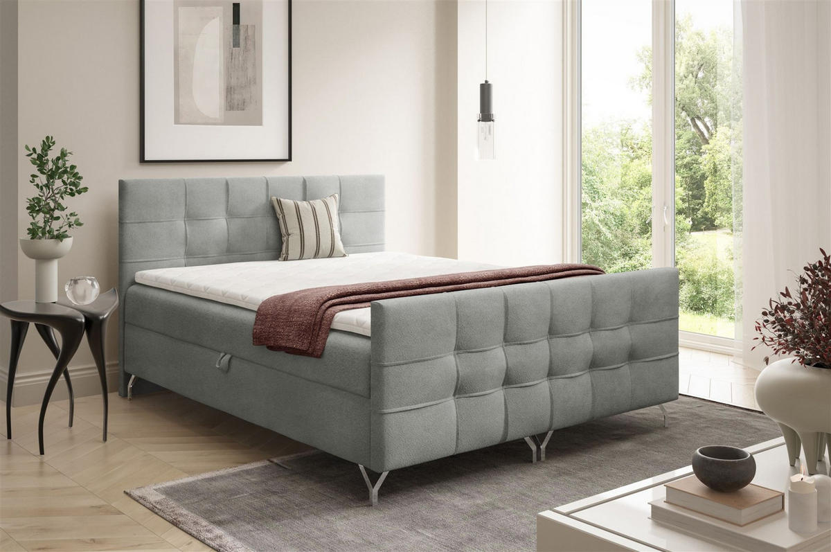 BOXBETT Perla Premium überlänge - Grau, Holzwerkstoff/Textil (200/220cm) - Fun Möbel