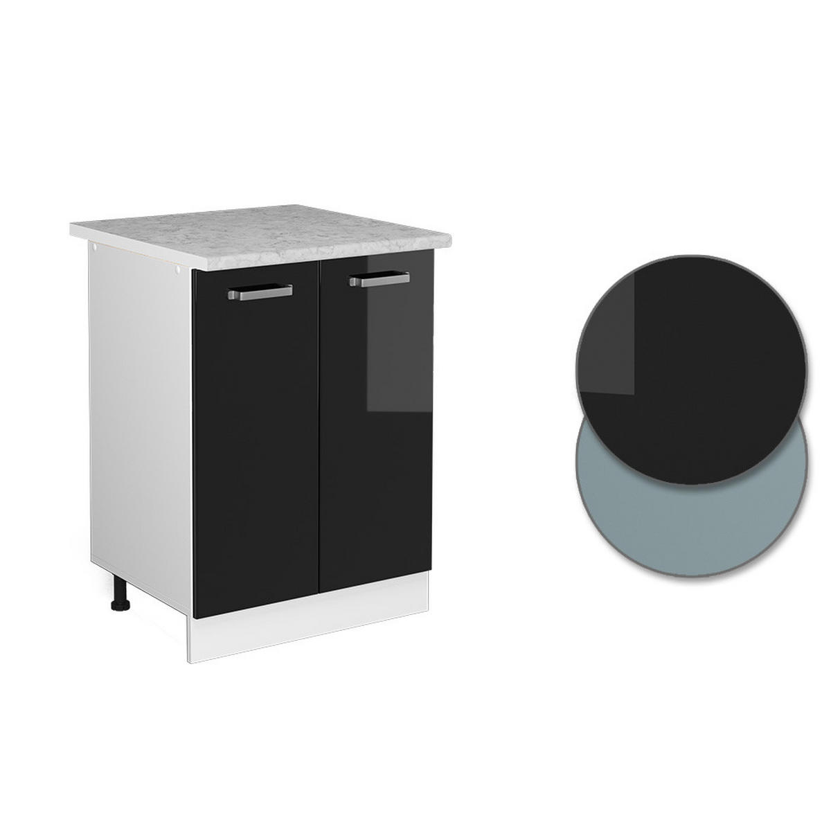 KÜCHENUNTERSCHRANK R-Line Schwarz Hochglanz 60 cm, AP Marmor - Schwarz Hochglanz/Schwarz, Holzwerkstoff (60/81.6/60cm) - Vicco