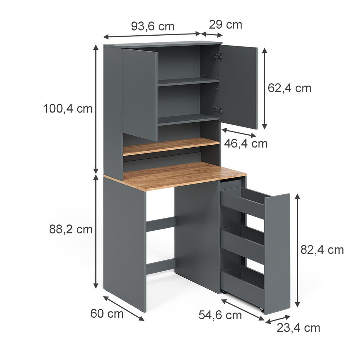 WASCHMASCHINENSCHRANK Viktor, Anthrazit/Goldkraft Eiche, 93.6 x 88.2 cm 2 Teile mit Rollregal - Honigeiche/Anthrazit, Holzwerkstoff (93.6/88.2/60cm) - Vicco