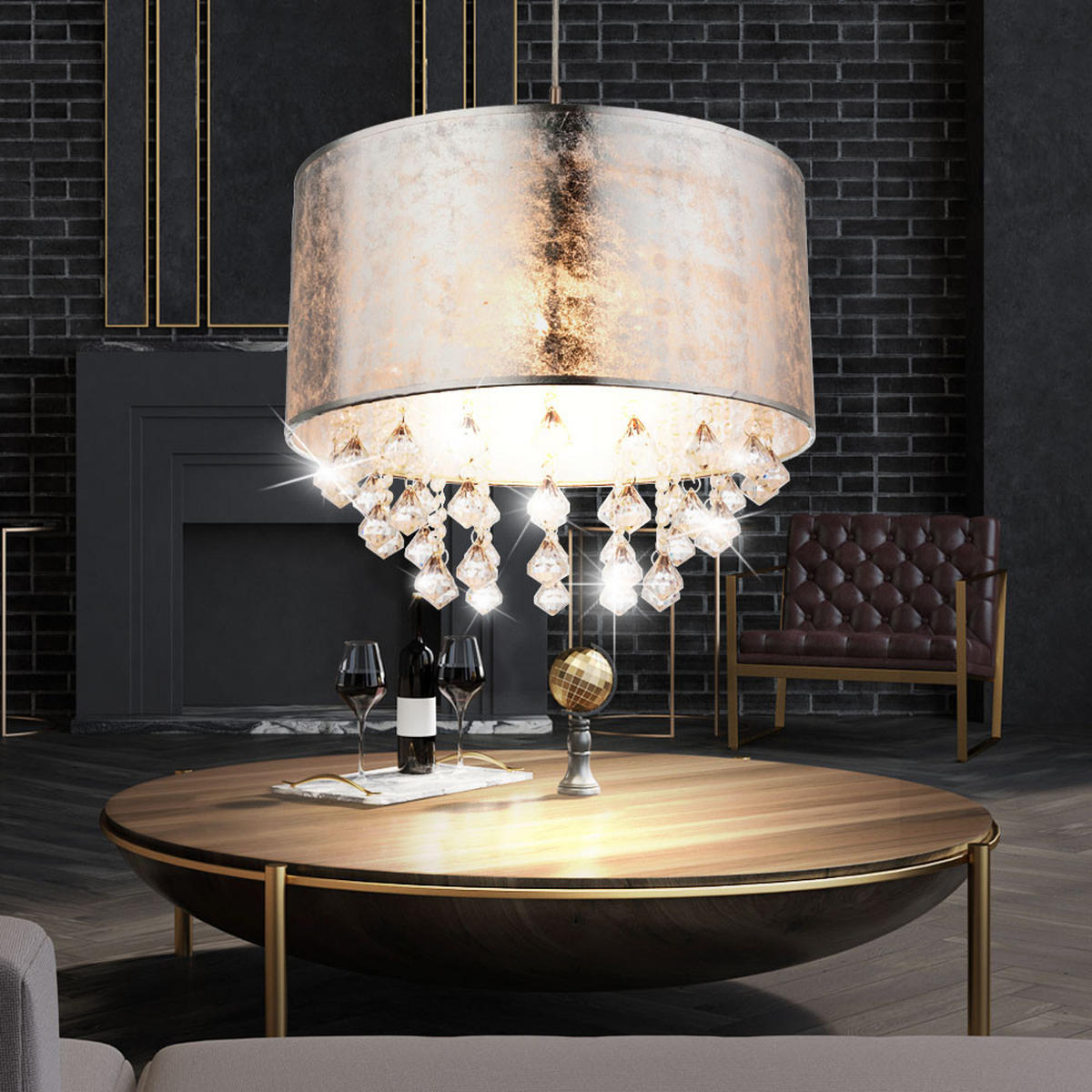 LED HÄNGELEUCHTE AMY Silber Metall Textil - Silberfarben, Metall (40/40/140cm) - Globo Lighting