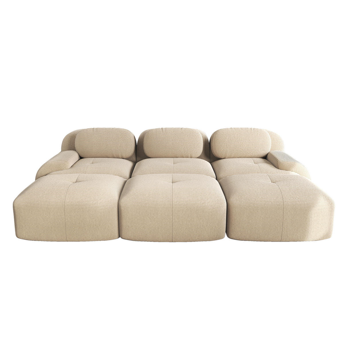 MODULARES Ecksofa aus Cordstoff in Beige 298x178x70 cm mit 32D-Schaumstoff und rutschfester Unterseite - Beige, Textil (178/298cm) - IVMEU