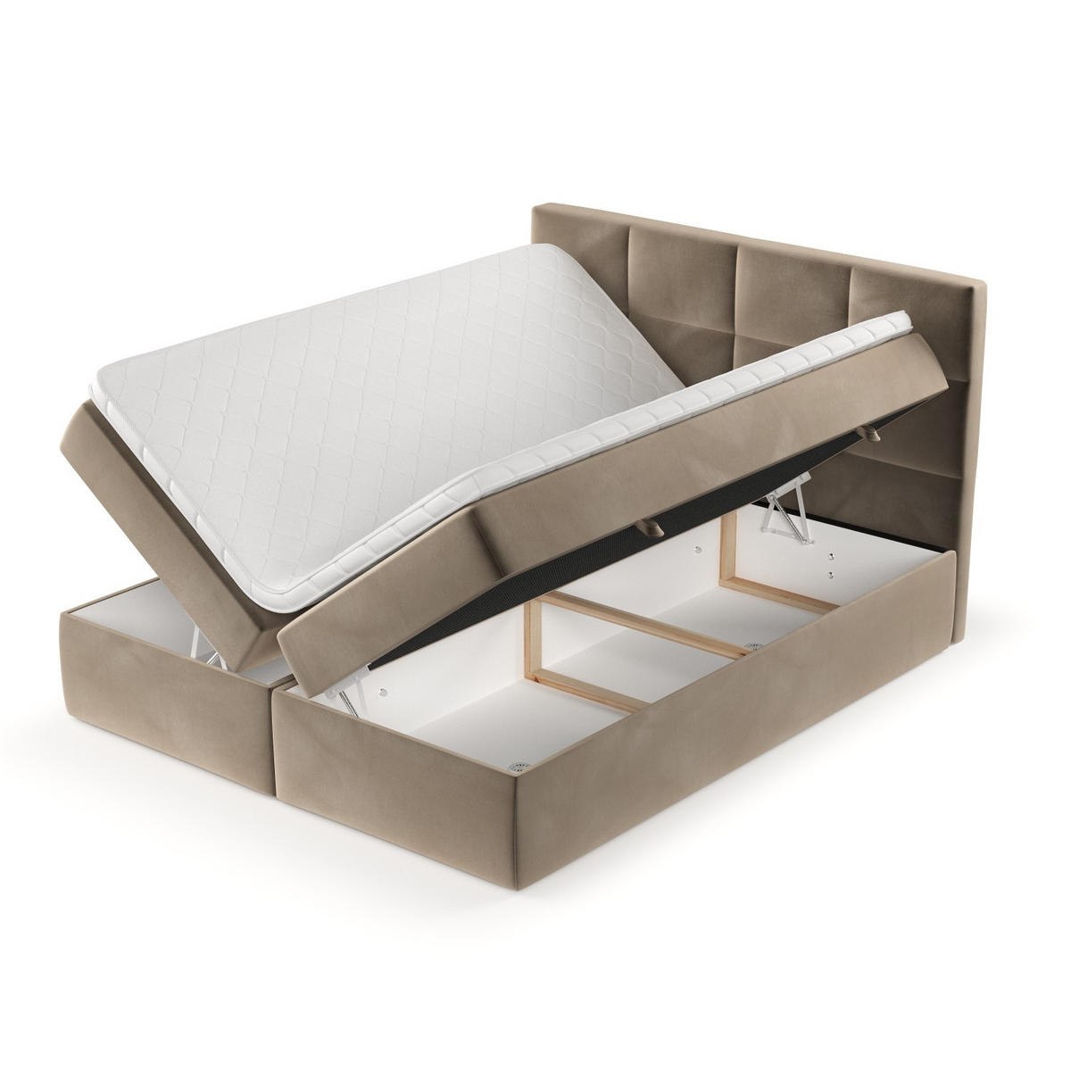 BOXBETT Oris 180/200 cm Taupe im Paros Stoff - Taupe/Schwarz, Holz/Holzwerkstoff (180/200cm) - AltaBeds