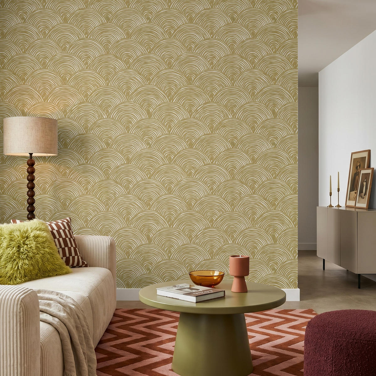TAPETE - Fächer - Geometrisch - Grün - 200x200 cm - Goldfarben, Papier (200/200cm) - OnlyWow