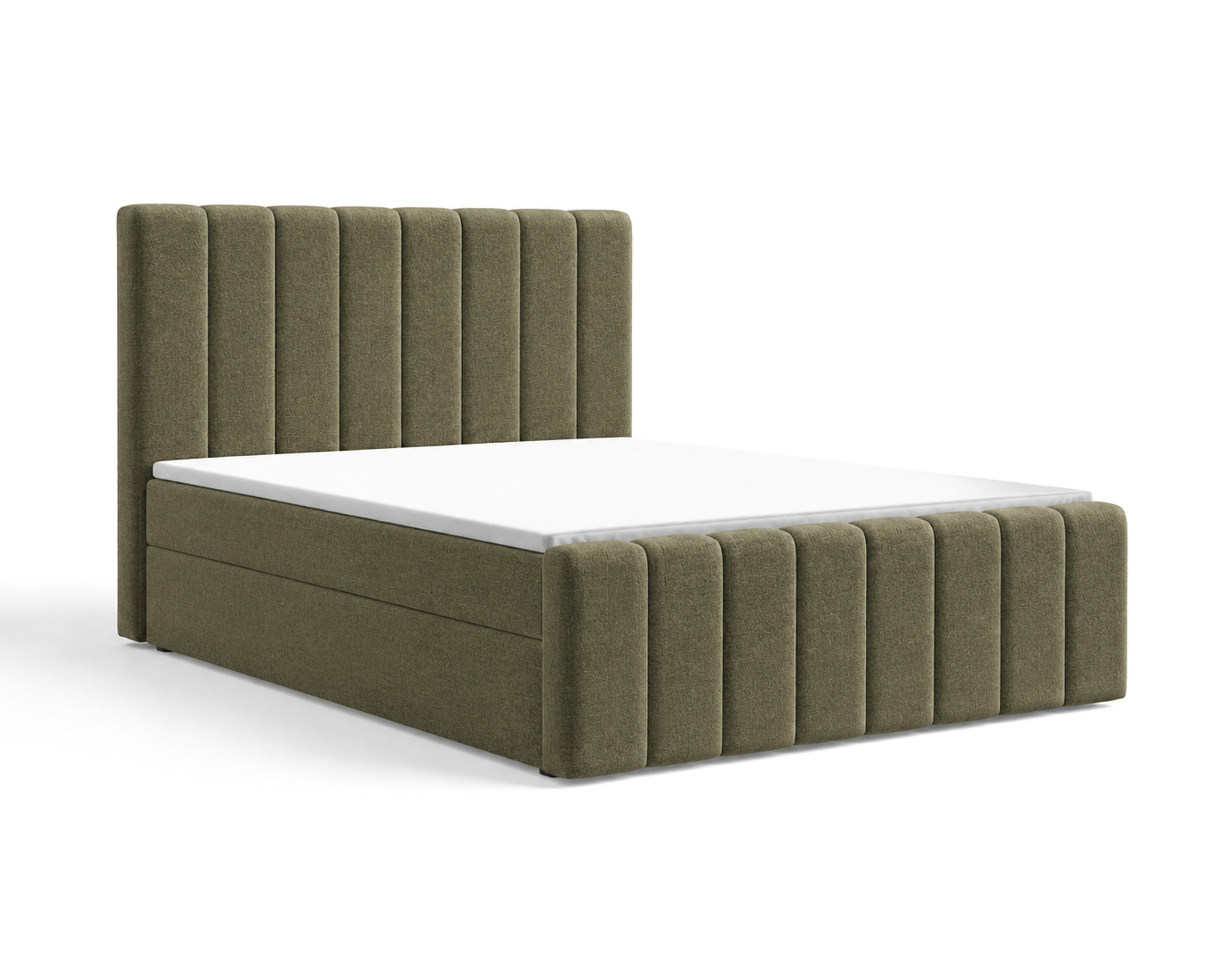 BOXBETT 01 BIS 140 x 200 cm - Vibe - Modernes Polsterbett mit Bettkasten inkl. PU-Schaum-Topper und Federmechanismus - Olivgrün, Holz (140/200cm) - ROYAL24_MARKT