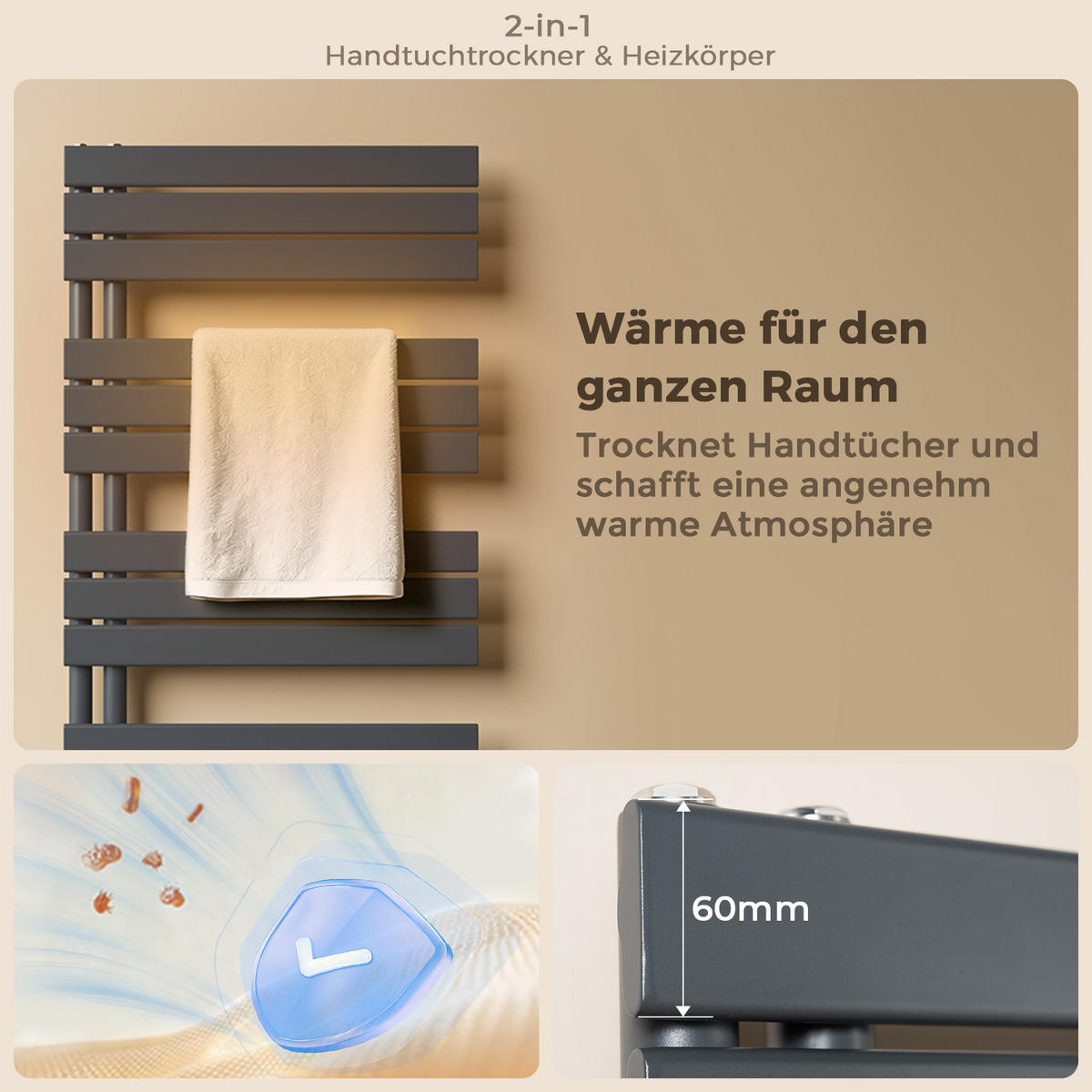 HEIZKÖRPER 132/50 cm Anthrazit Warmwasser aus Stahl 695 W mit Mittelanschluss G1/2" - Anthrazit, Metall (50/132/5.9cm) - S'AFIELINA