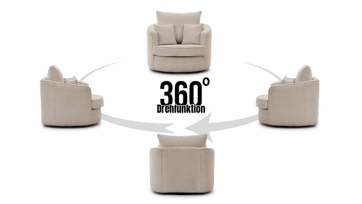 DREHSESSEL Ted aus Beige Boucle-Stoff - Beige/Schwarz, Holz/Textil (107/94/100cm) - S-Style Möbel