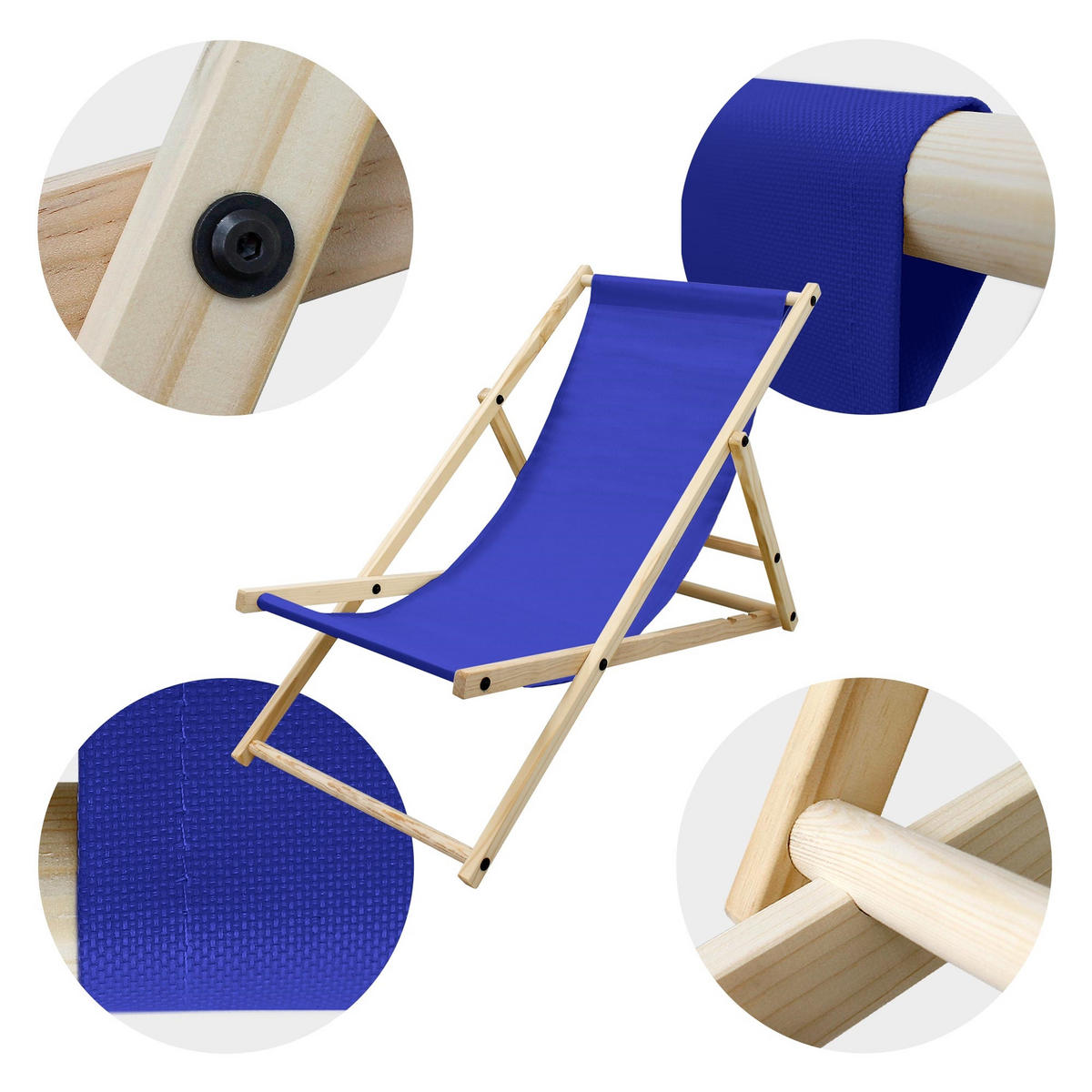 LIEGESTUHL samt Dunkelblau - Blau, Holz (52/83/117cm) - ECD-Germany