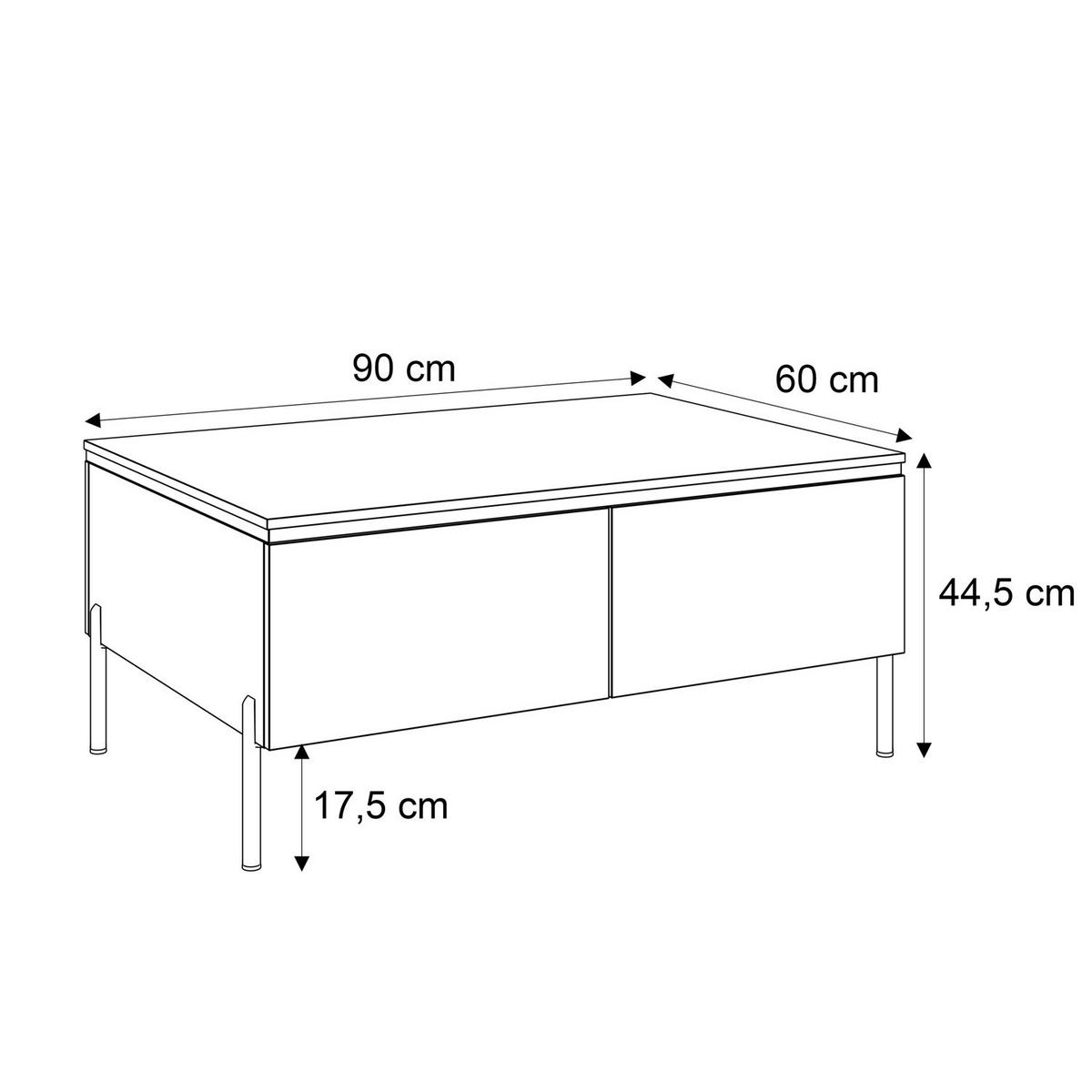 COUCHTISCH AURORA SILVER mit Stauraum und geraden Beinen - Weiß Hochglanz, Holzwerkstoff (60/90/44.5cm) - Lookway