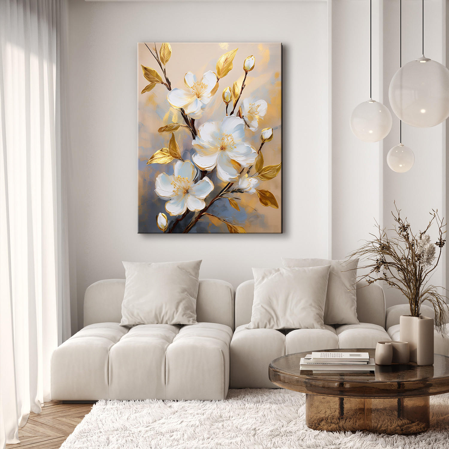 WANDBILD blumen magnolie weiß gold - Weiß, Textil (40/60cm) - Feeby