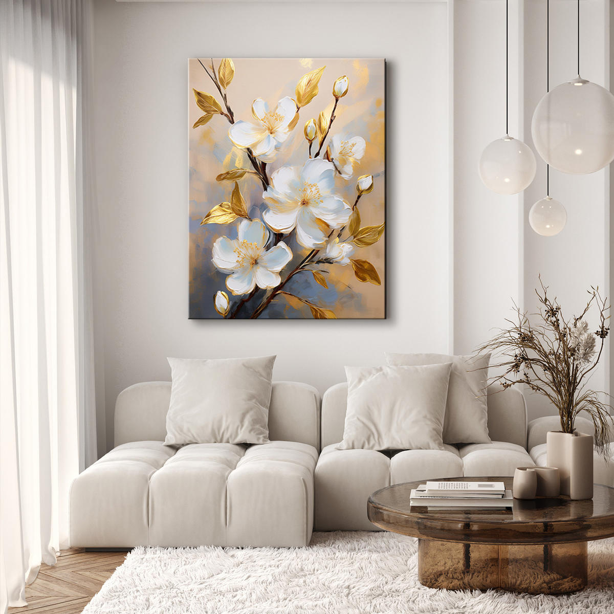 WANDBILD blumen magnolie weiß gold - Weiß, Textil (40/60cm) - Feeby
