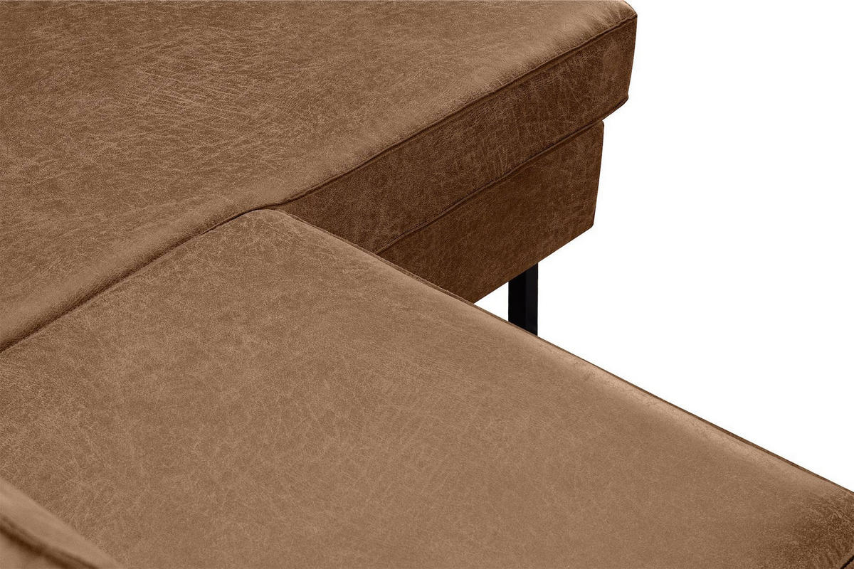 ECKSOFA-RECHTS INVIA mit Armlehnen vintage, Lederoptik-Stoff, braun - Schwarz/Braun, Textil (234/160cm) - KONSIMO®