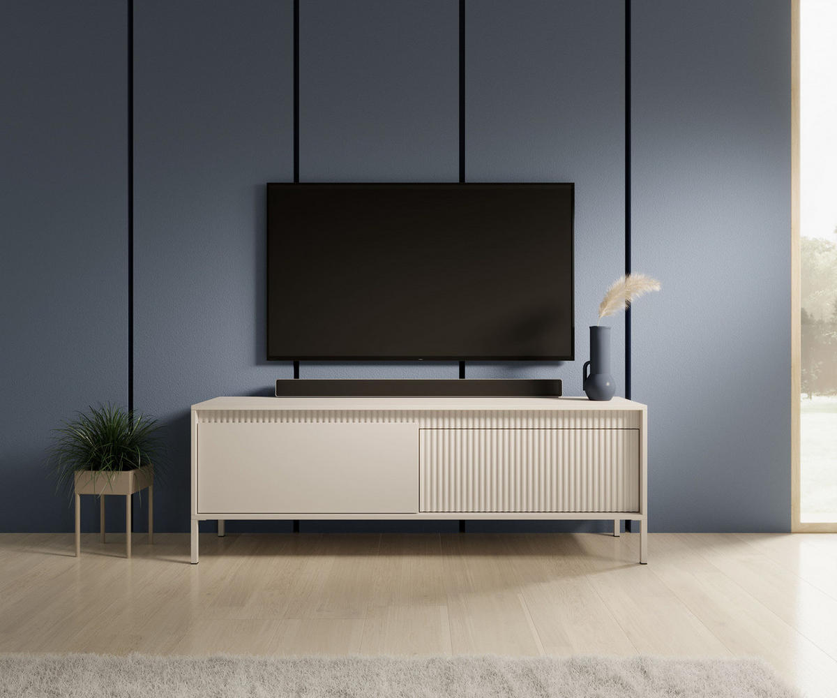 TV-LOWBOARD Ferrato D 153 cm Beige - mit 2 Türen i Riffel-Optik - Beige, Holz/Holzwerkstoff (153/53/39cm) - Ravio