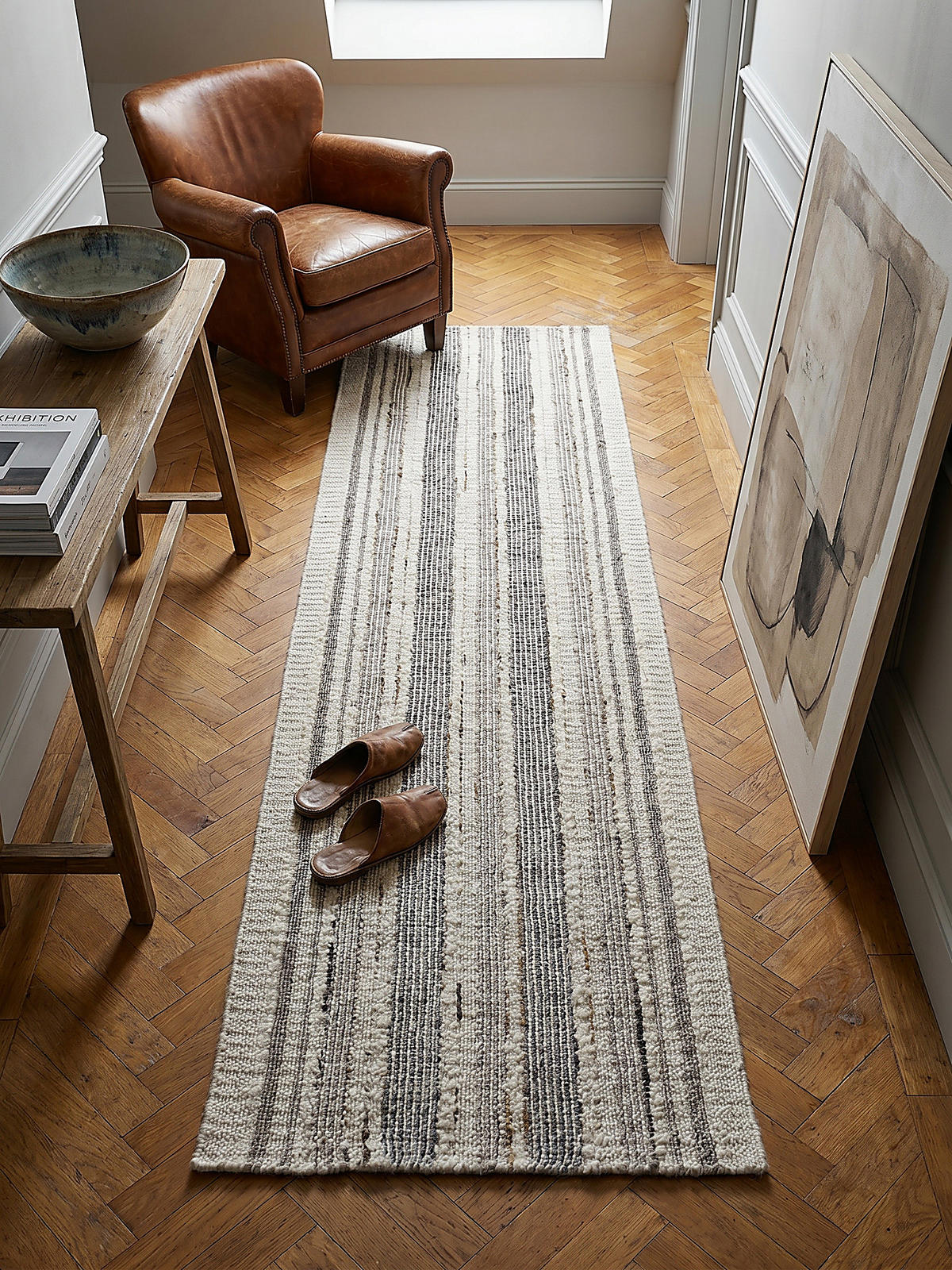 TEPPICH aus Wolle handgewebt HYTHE in Natur, gestreift, 80 x 300 cm - Beige, Textil (80/300cm) - KADIMA DESIGN