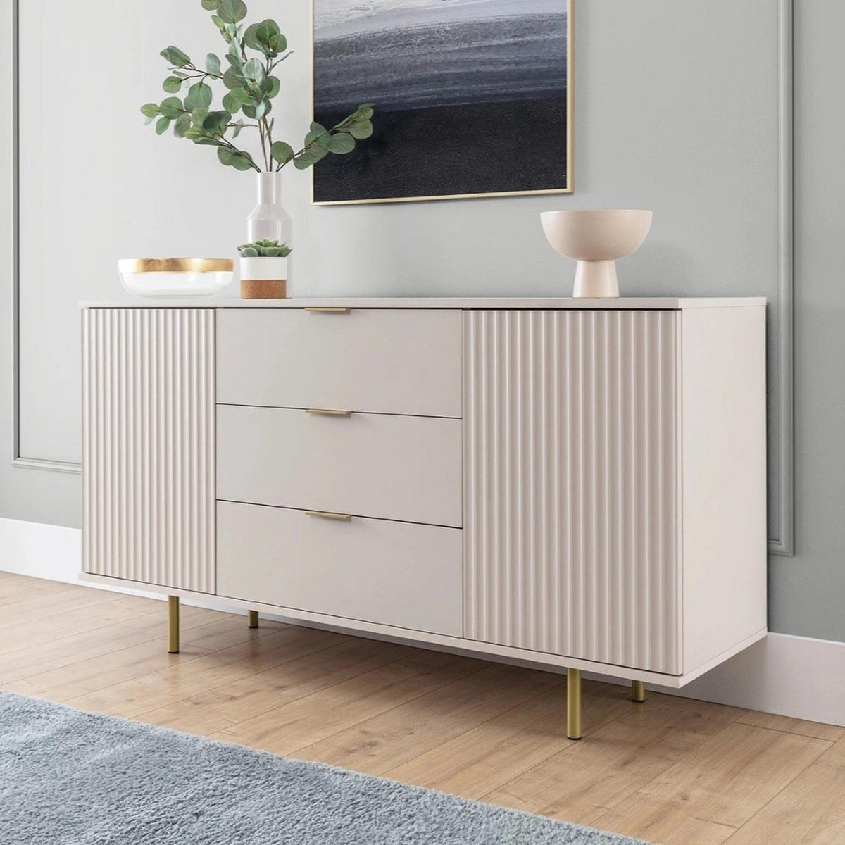 KOMMODE Nubia K2D3S Kaschmir - Kaschmir/Goldfarben, Holzwerkstoff/Metall (150/80/41cm) - Ravio