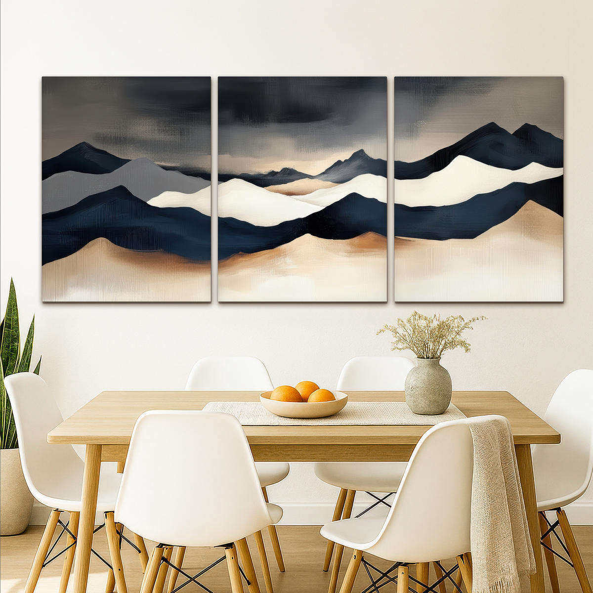 LEINWANDBILD 3er Set Landschaft - Abstrakt - Modern 180x80 cm - Dunkelblau, Textil (180/80cm) - MuchoWow