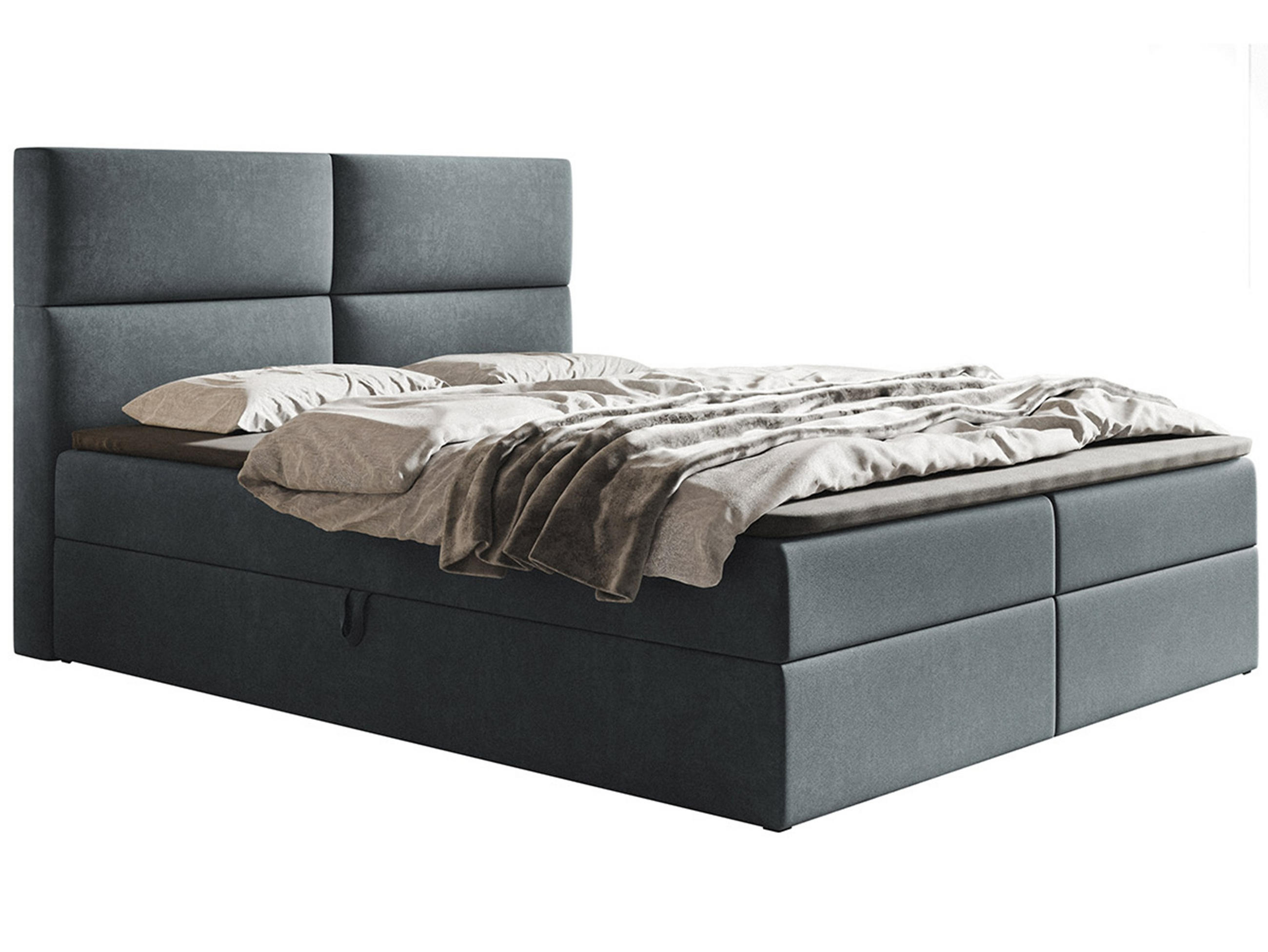 BOXBETT Bonio III 120/200 cm in Grau – mit Bettkasten und Topper - Schwarz/Grau, Holz/Holzwerkstoff (120/200cm) - AX Living