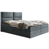 BOXBETT Bonio III 140/200 cm in Grau – mit Bettkasten und Topper - Schwarz/Grau, Holz/Holzwerkstoff (140/200cm) - AX Living