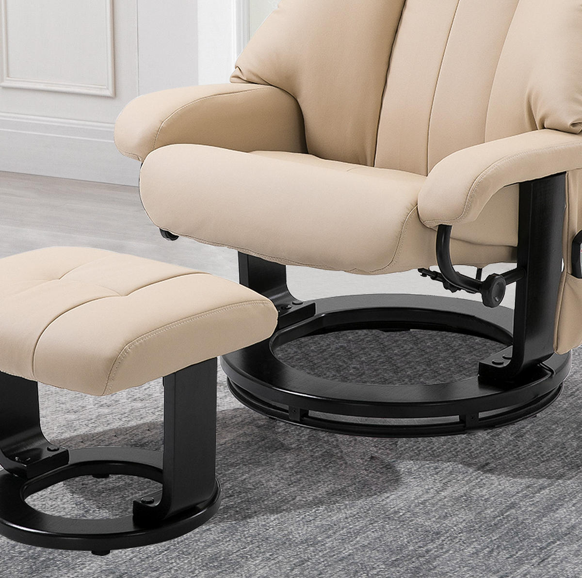 MASSAGESESSEL in Cremeweiß 80x76x102 cm mit Hocker und verstellbarer Rückenlehne - Creme, Kunststoff (76/102/80cm) - IVMEU