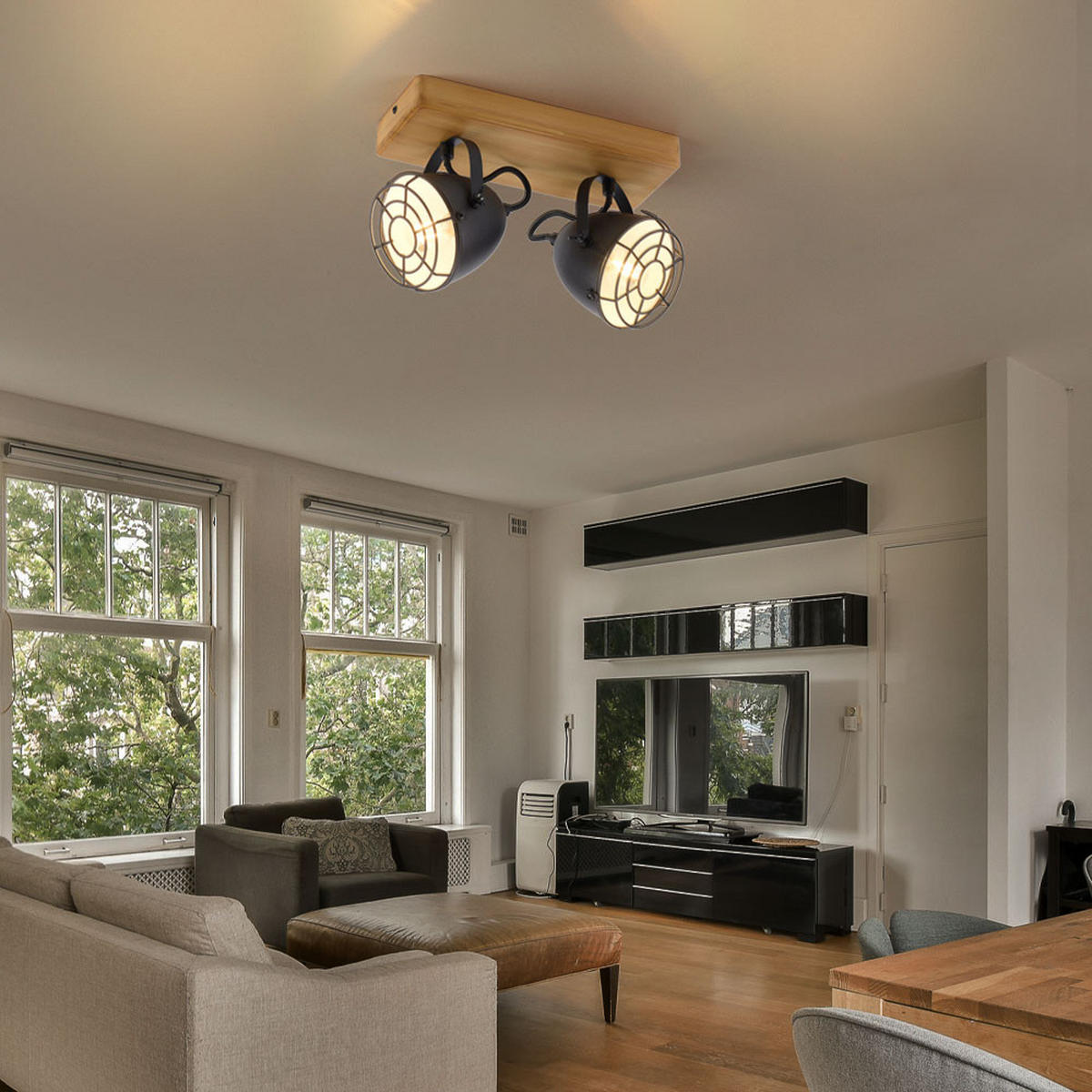 DECKENLEUCHTE Holz Metall Schwarz - Braun, Holz (30.5/17/20cm)