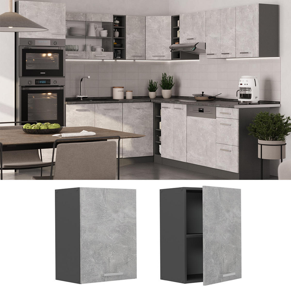 HÄNGESCHRANK R-Line Beton 45 cm - Schieferfarben/Anthrazit, Holzwerkstoff (45/60/31cm) - Vicco