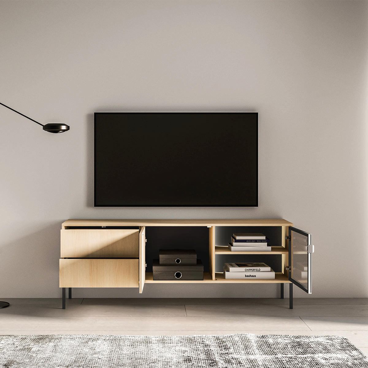 TV STOLÍK Paige Drevo a čierna farba - čierna, kompozitné drevo (160/59/40cm) - Petits-meubles