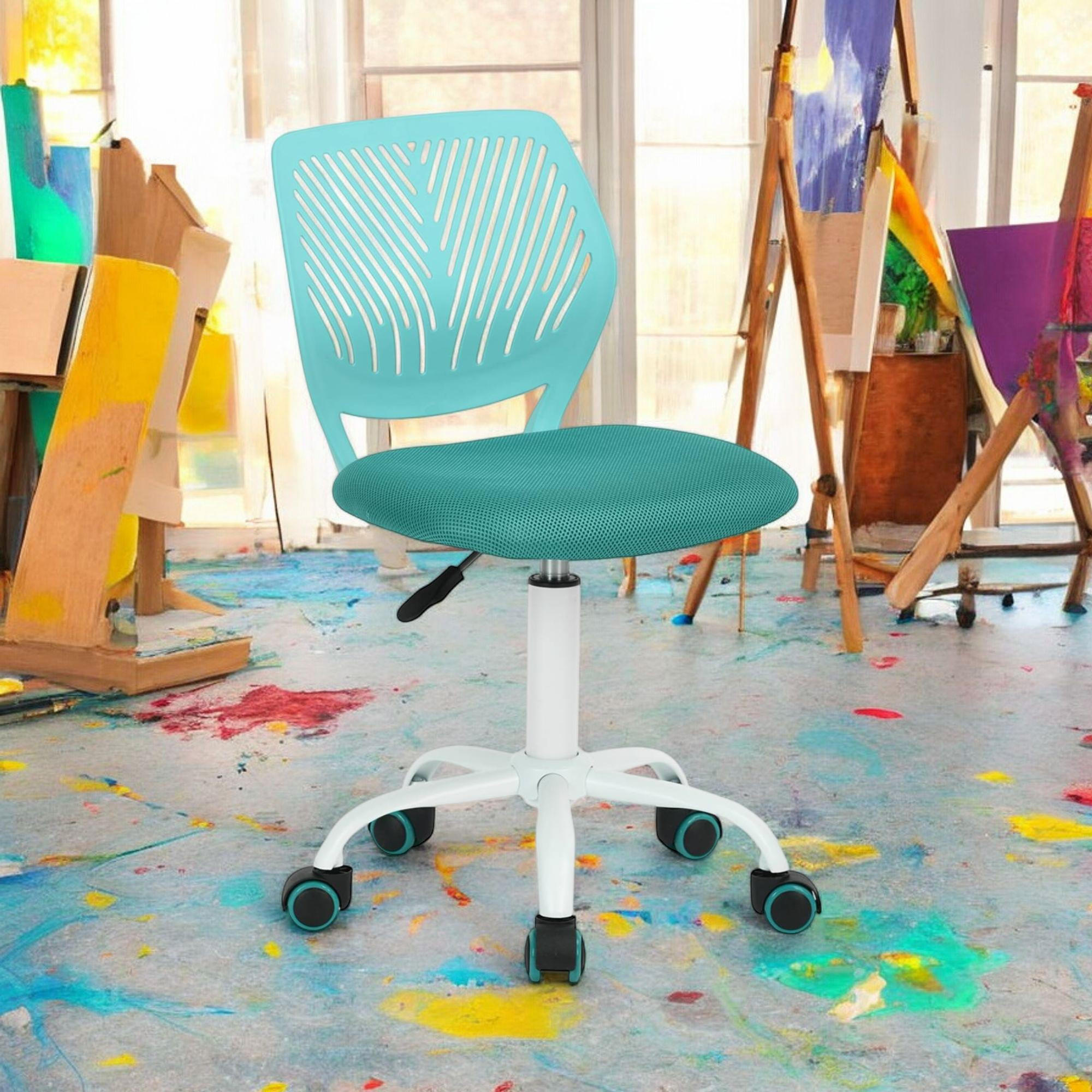 DREHSTUHL TÜRKIS - Weiß/Hellblau, Metall (38/87/39cm) - Urban Meuble