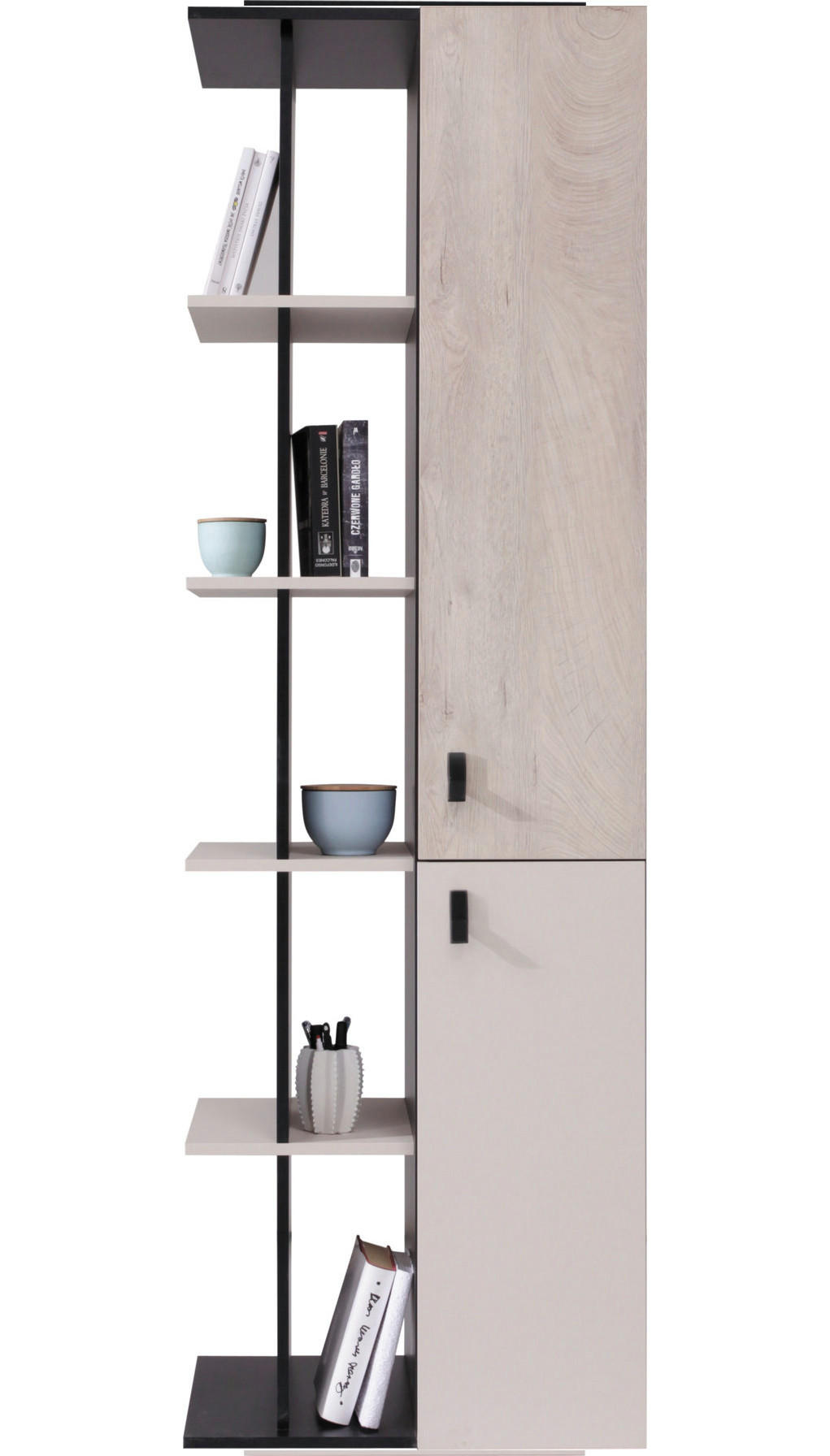 REGALKOMBINATION Spuki in Schwarz, Eiche und Beige – Standregal - Schwarz, Holzwerkstoff (80/200/120cm)