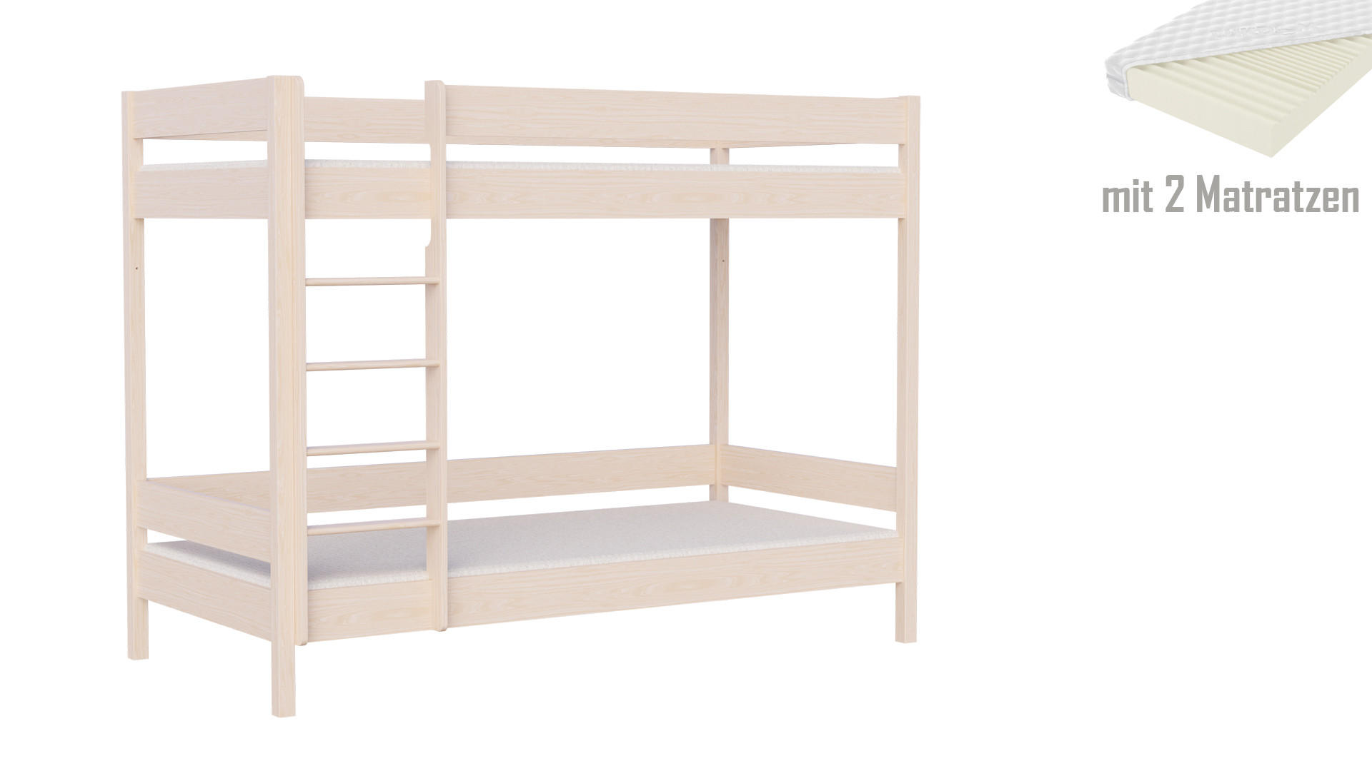 ETAGENBETT Diego 140x70 naturweiß mit Matratzen - Naturfarben, Holzwerkstoff (70/140cm)