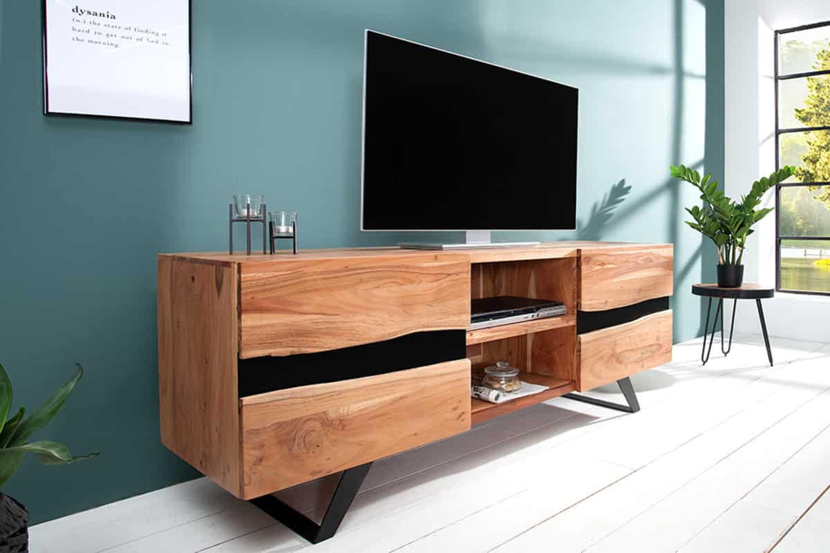 TV-LOWBOARD AMAZONAS Akazie 160cm - Schwarz/Braun, Holz/Metall (160/65/43cm) - riess-ambiente