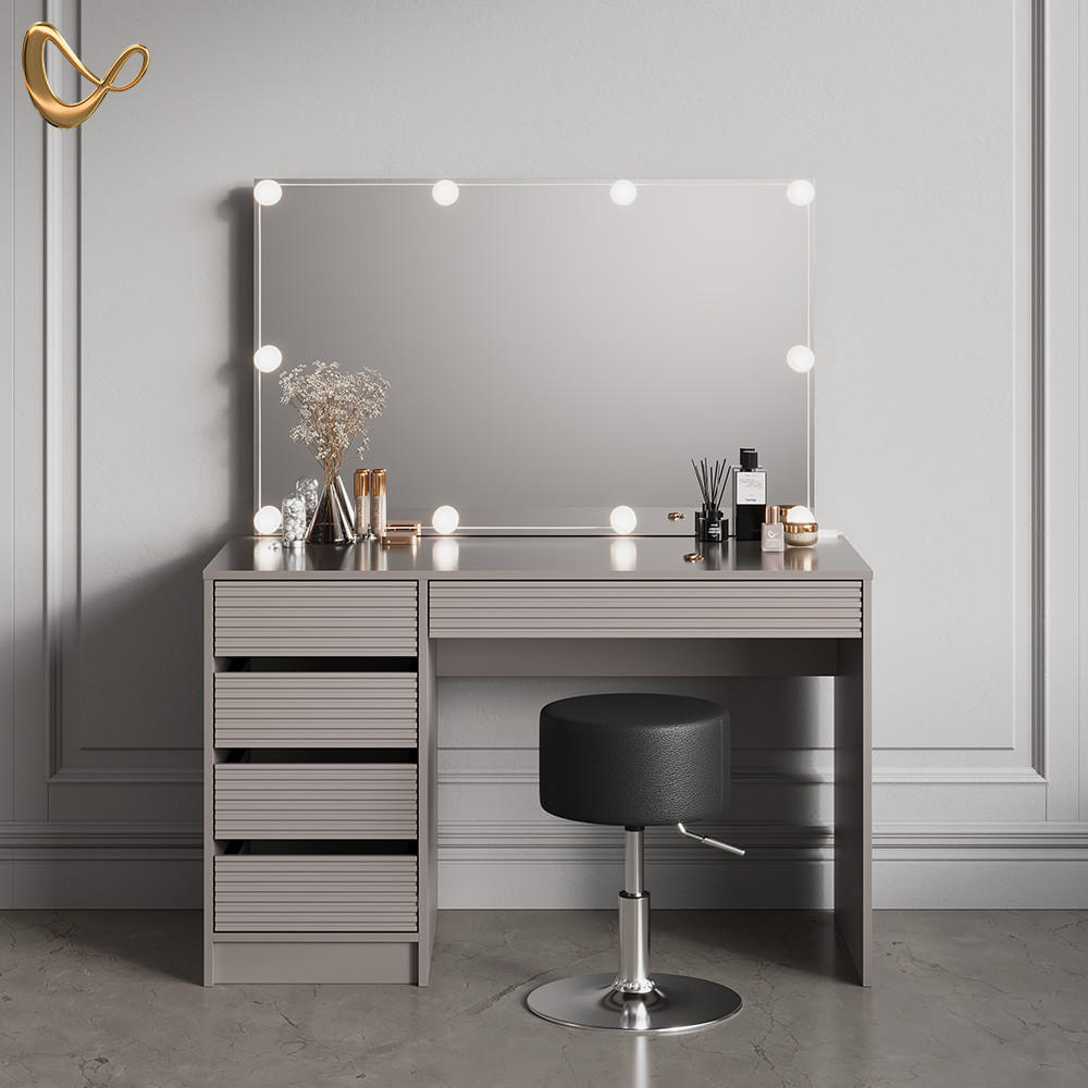 SCHMINKTISCH Imola Cashmere mit LED Beleuchtung und Hocker - Kaschmir, Holzwerkstoff (120/75/55cm) - Livinity®