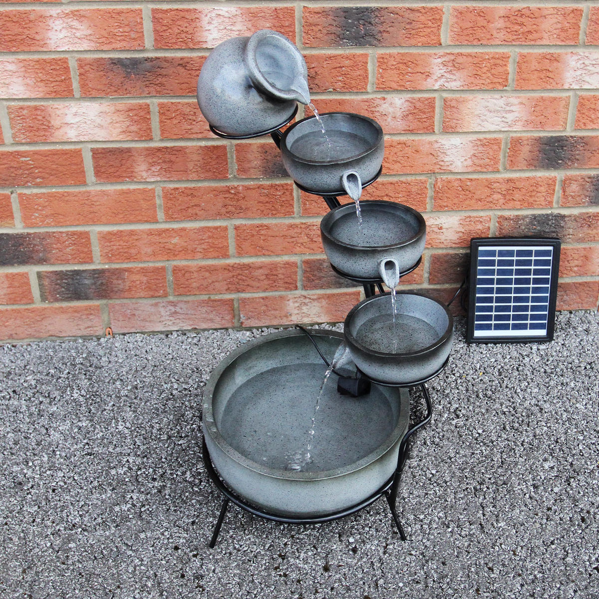 SOLAR-KASKADENBRUNNEN mit Akku - Grau, Keramik (44/50/44cm) - Monstershop