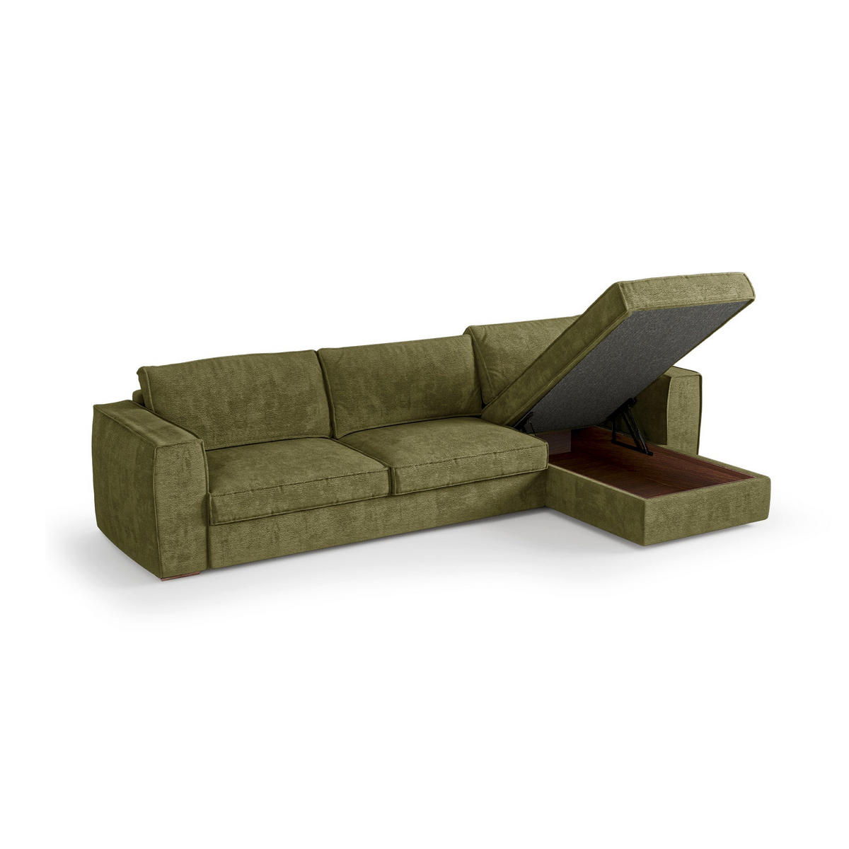 ECKSOFA rechtwinklig MIKA Kettgewebe mit weichem Griff Vintage-Grün 292cm - Dunkelgrün/Grün, Textil (292/100cm) - Premium Interiors