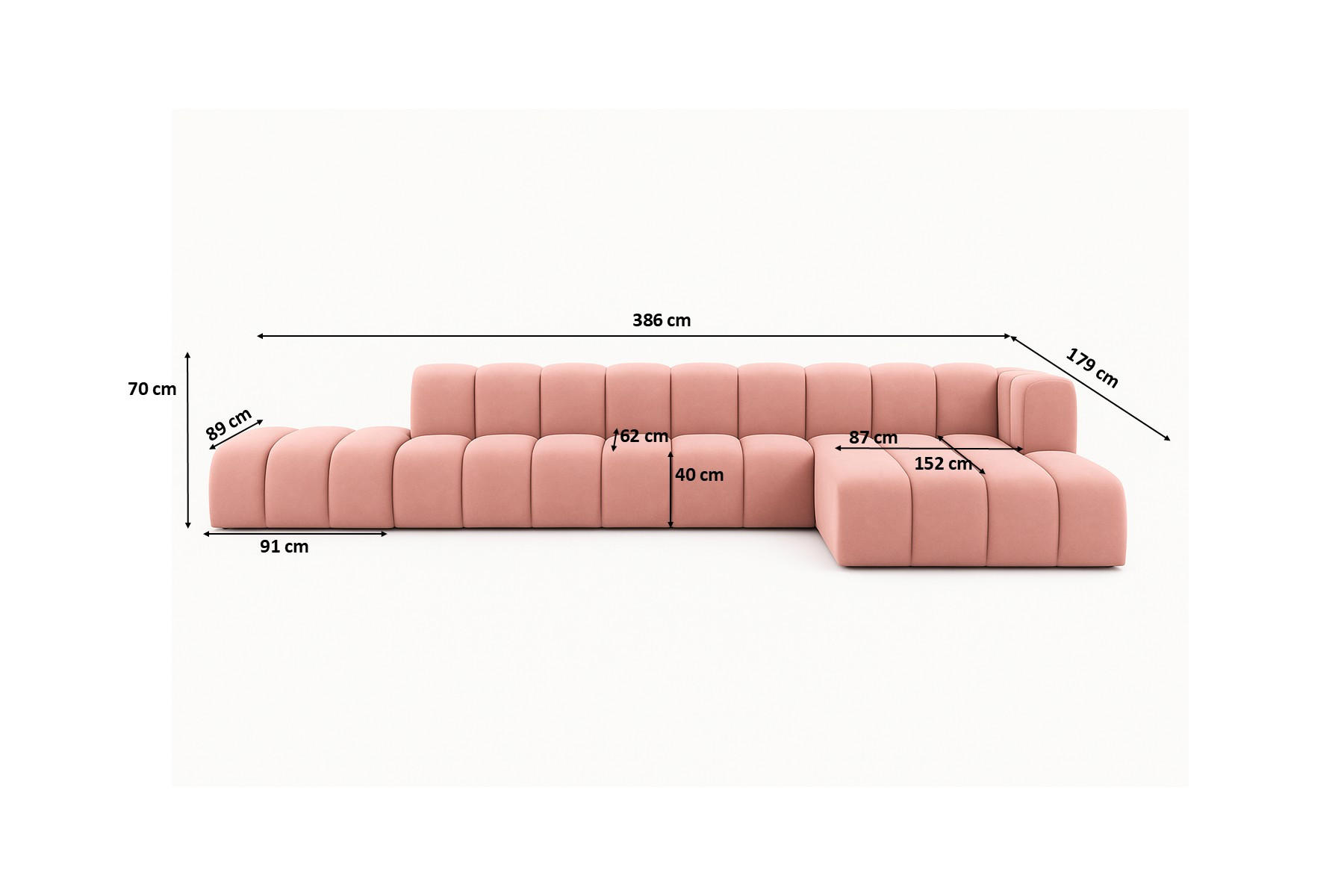 Thumbnail - Kaiser Möbel Ecksofa, Rosa, Holz, L-Form, 386x179 cm, Wohnzimmer, Sofas & Couches, Wohnlandschaften, Ecksofas