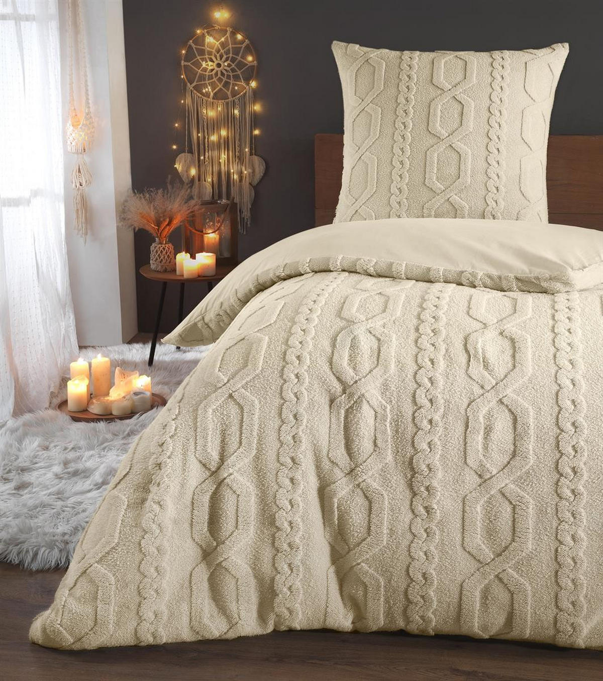 WINTER-BETTWÄSCHE 135x200 mit Strickmuster - Warme Kuschelbettwäsche aus Mikrofaser - Beige - Beige, Textil (135/200cm) - Carpe Sonno